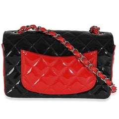 Chanel Red Black Quilted Patent Bi-Color Mini Rectangular Flap Bag