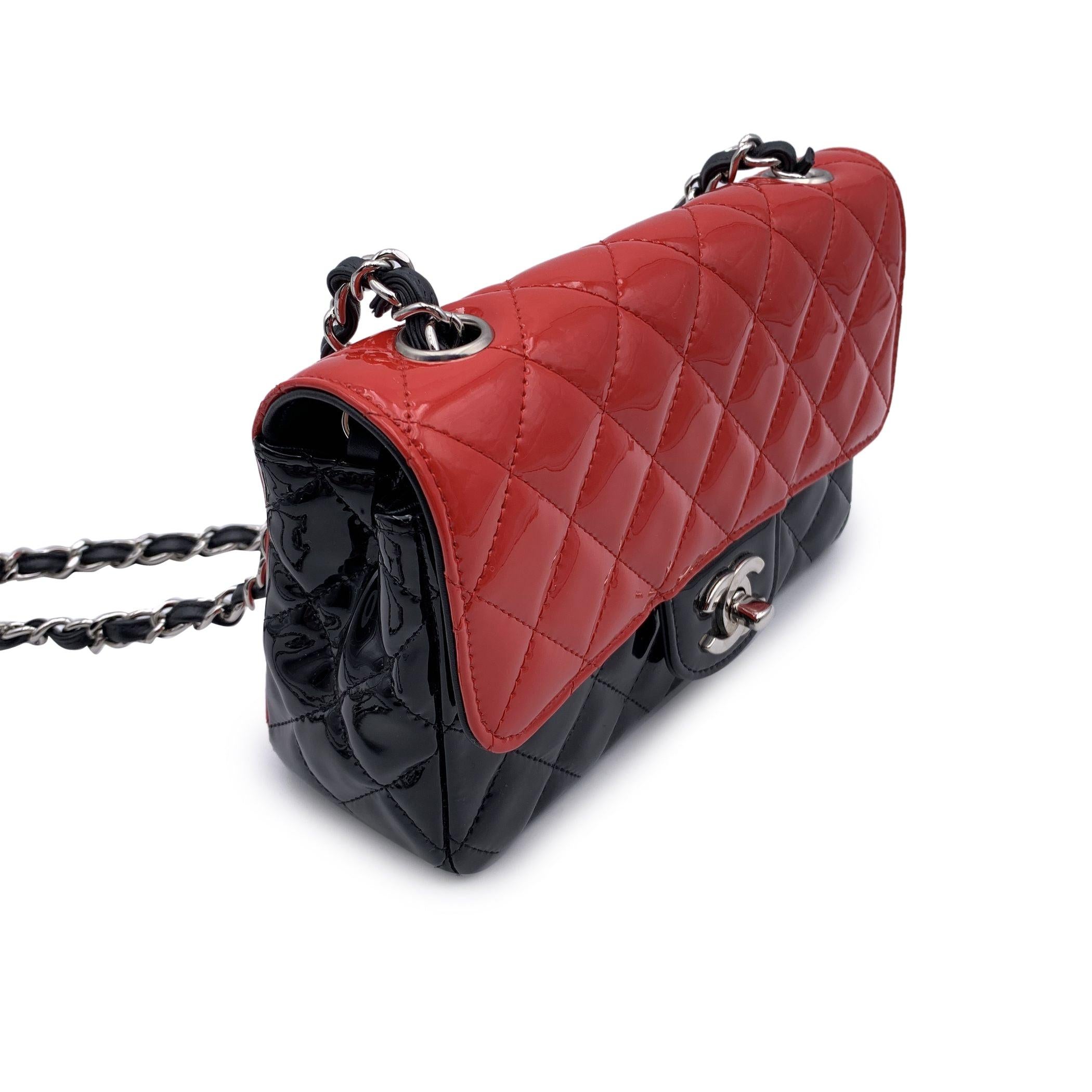 Women's Chanel Red Black Quilted Patent Leather Mini Classic Shoulder Bag For Sale