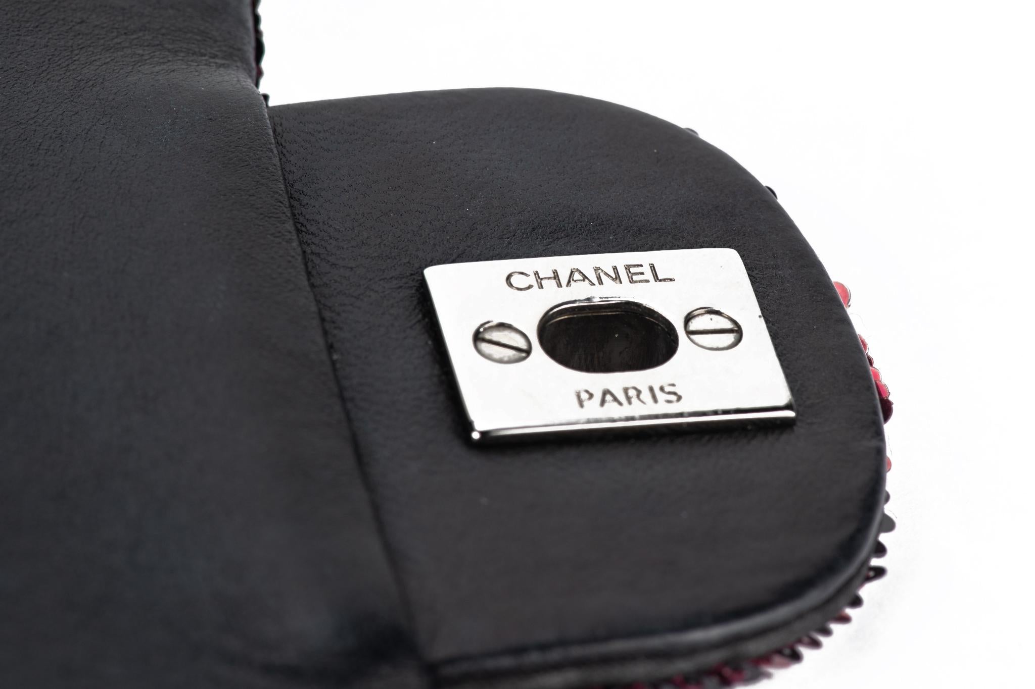 Chanel Red Black Sequins Single Flap Bag For Sale 7