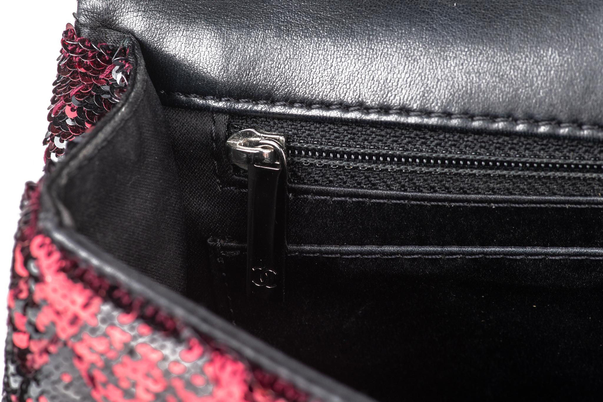 Chanel Red Black Sequins Single Flap Bag For Sale 10