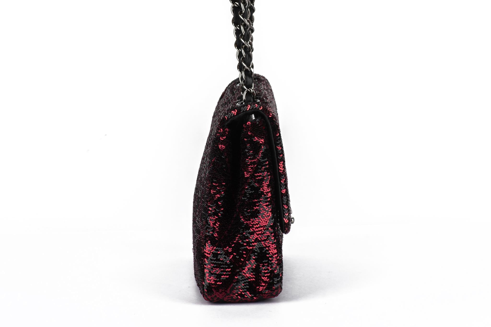 Women's Chanel Red Black Sequins Single Flap Bag For Sale