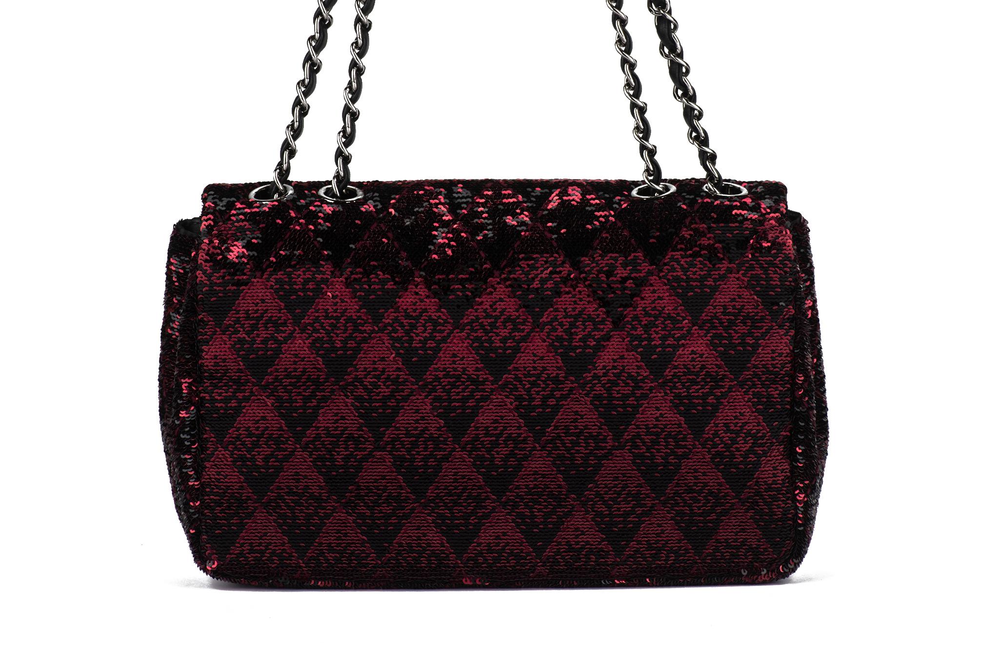 Chanel Red Black Sequins Single Flap Bag For Sale 1