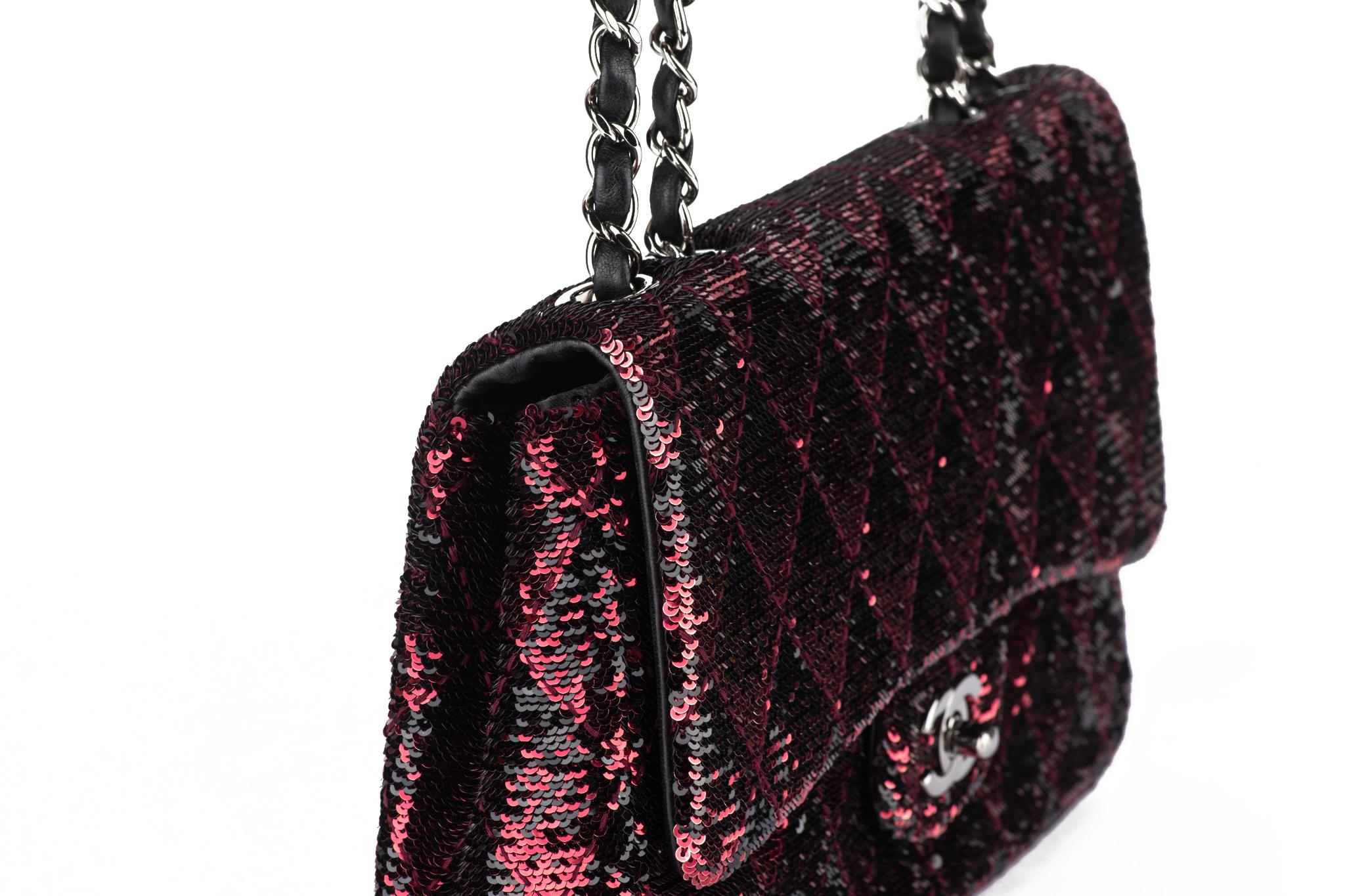 Chanel Red Black Sequins Single Flap Bag For Sale 5