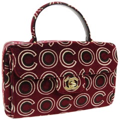 Chanel Red Black Velvet 'COCO' Kelly Style Evening Top Handle Satchel Flap Bag