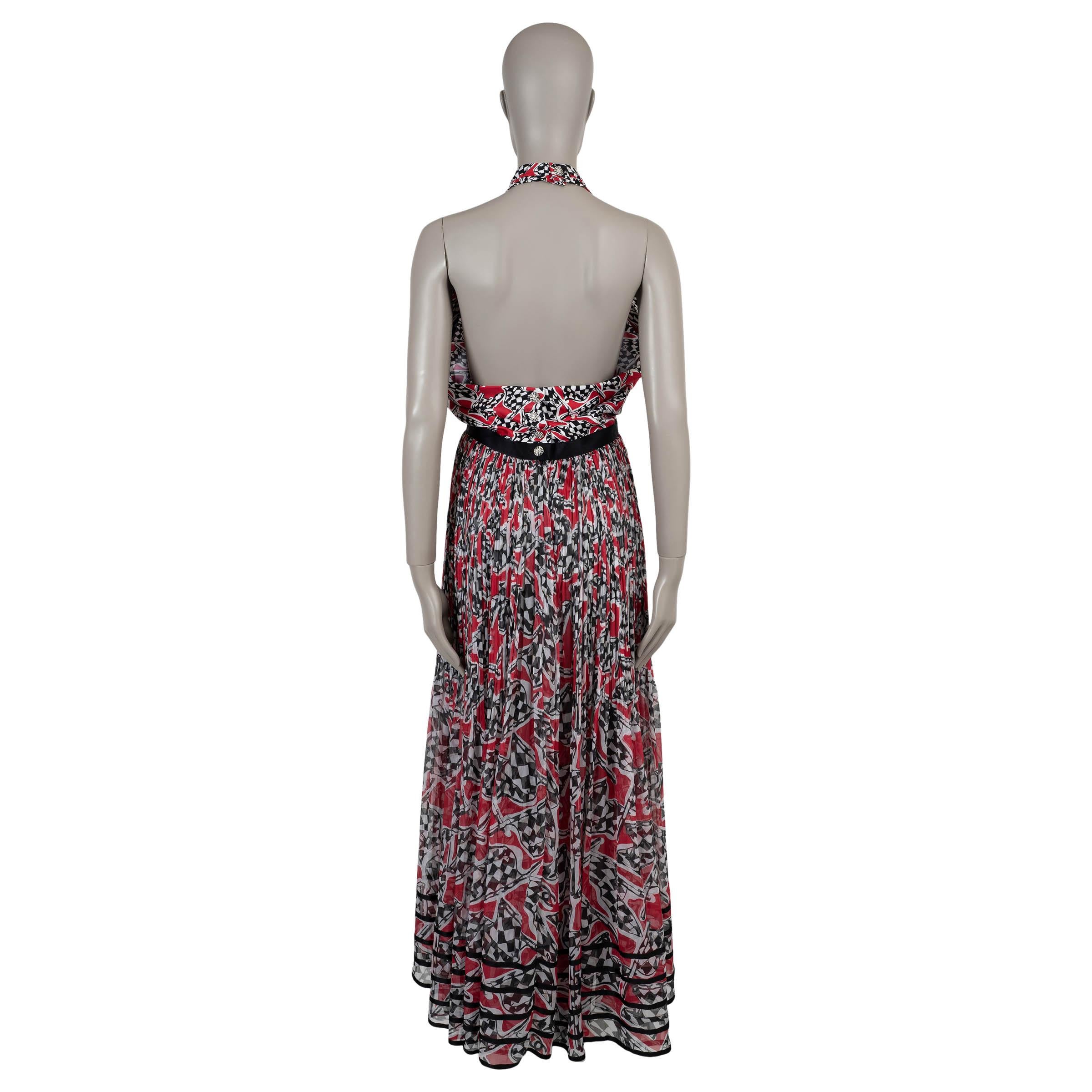 Gray CHANEL red black white silk 23C MONTE CARLO RACE FLAG CHIFFON Dress 36 XS