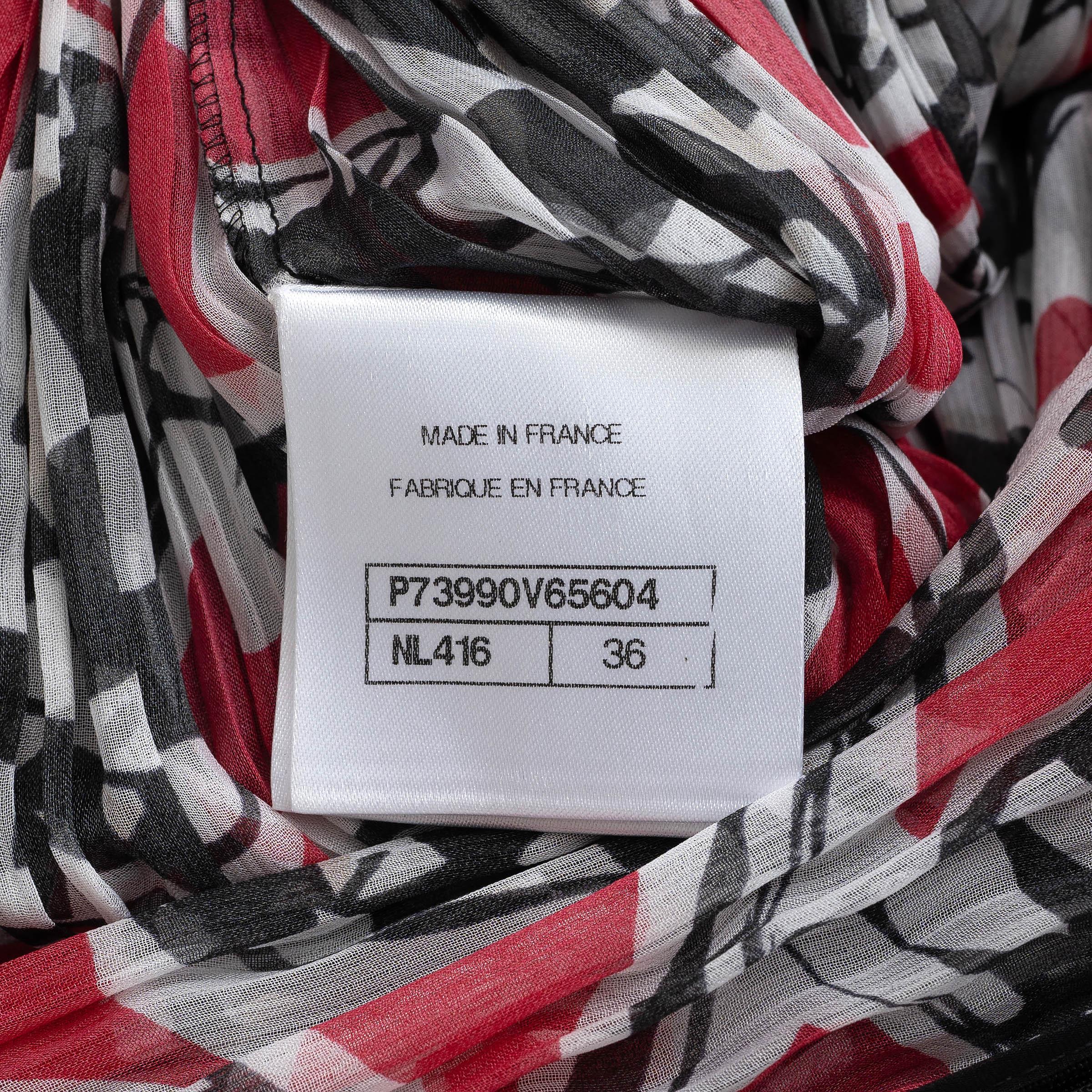 CHANEL red black white silk 23C MONTE CARLO RACE FLAG CHIFFON Dress 36 XS 5