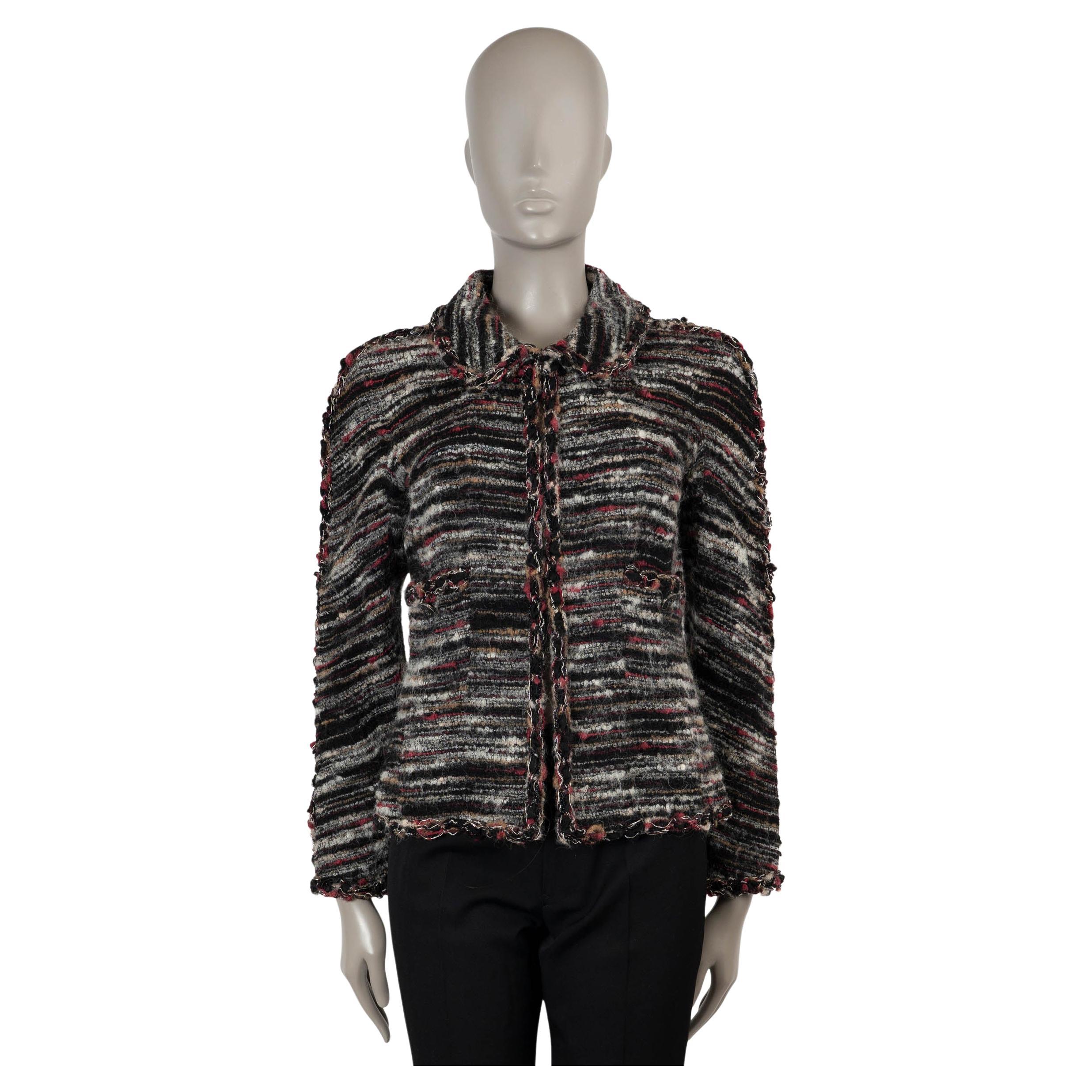 CHANEL red black white wool 11K BRAID TRIM TWEED Jacket 40 M