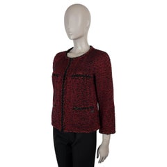 CHANEL red black wool 11K COLLARLESS TWEED Jacket 40 M