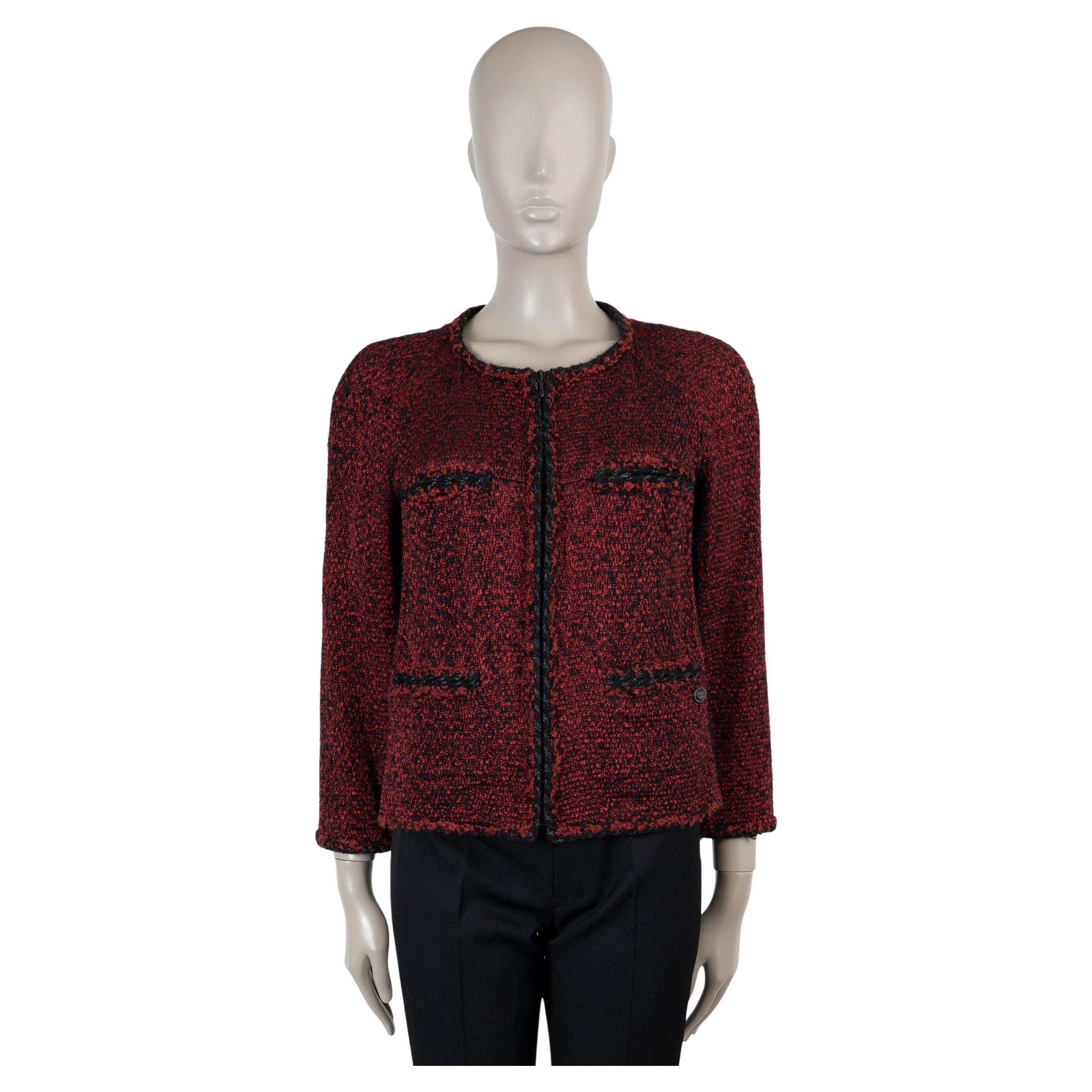CHANEL red black wool 11K COLLARLESS TWEED Jacket 40 M