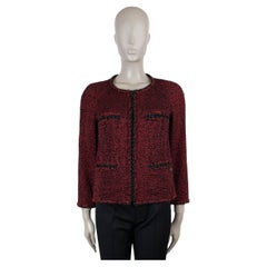 CHANEL red black wool 11K COLLARLESS TWEED Jacket 40 M
