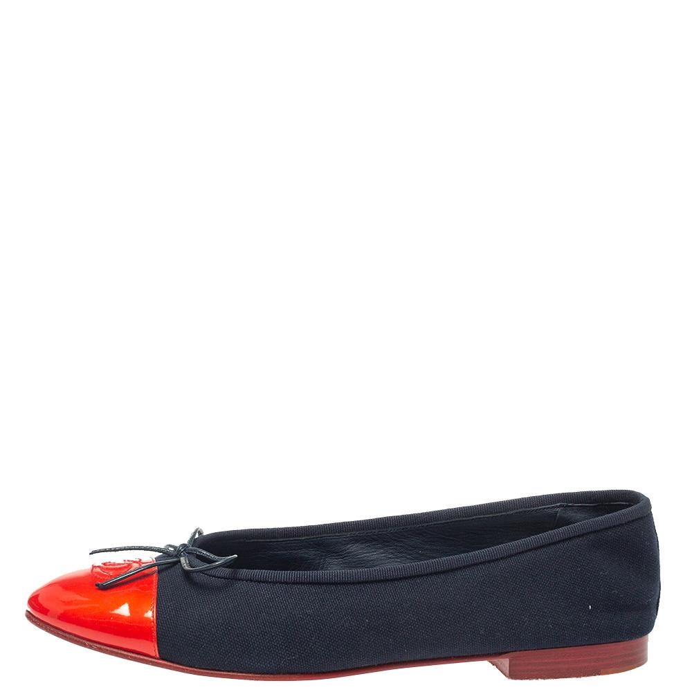 Chanel Red/Blue Canvas And CC Cap Toe Bow Ballet Flats Size 40 1