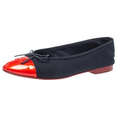 Chanel Red/Blue Canvas And CC Cap Toe Bow Ballet Flats Size 40