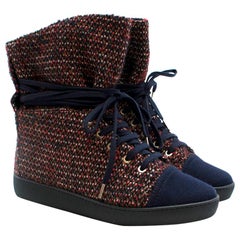 Chanel Red & Blue Tweed Lace-Up Trainers 38.5