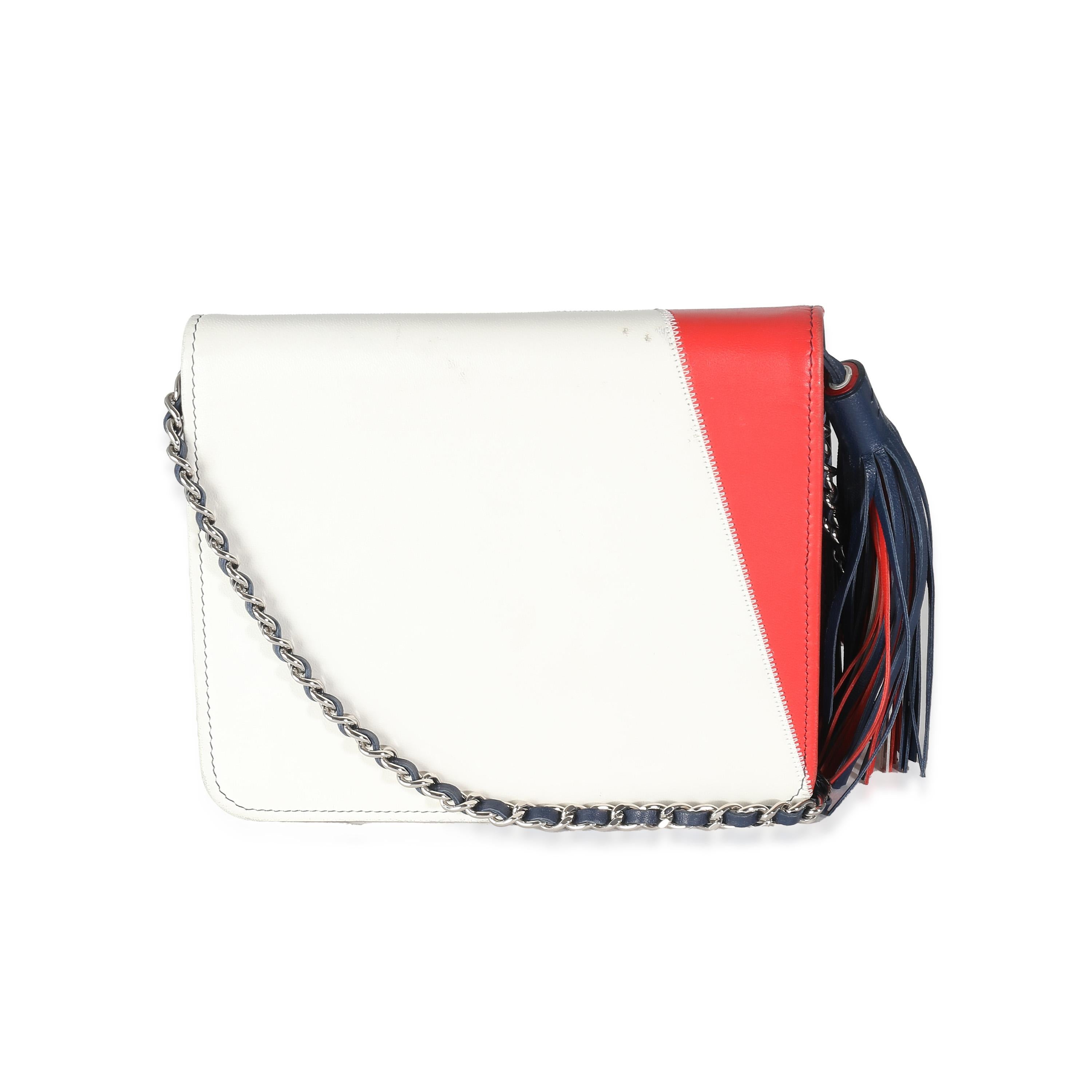 Chanel Red Blue White Lambskin Patchwork CC Flap Bag For Sale 3