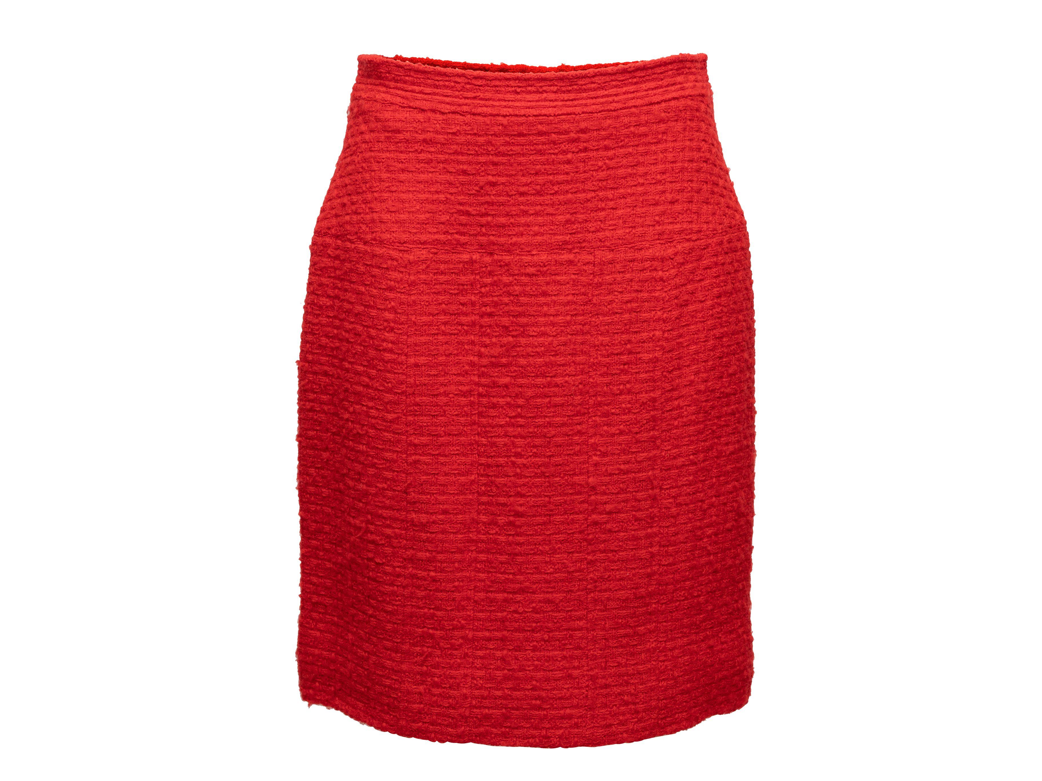 Women's Chanel Red Boutique Tweed Pencil Skirt
