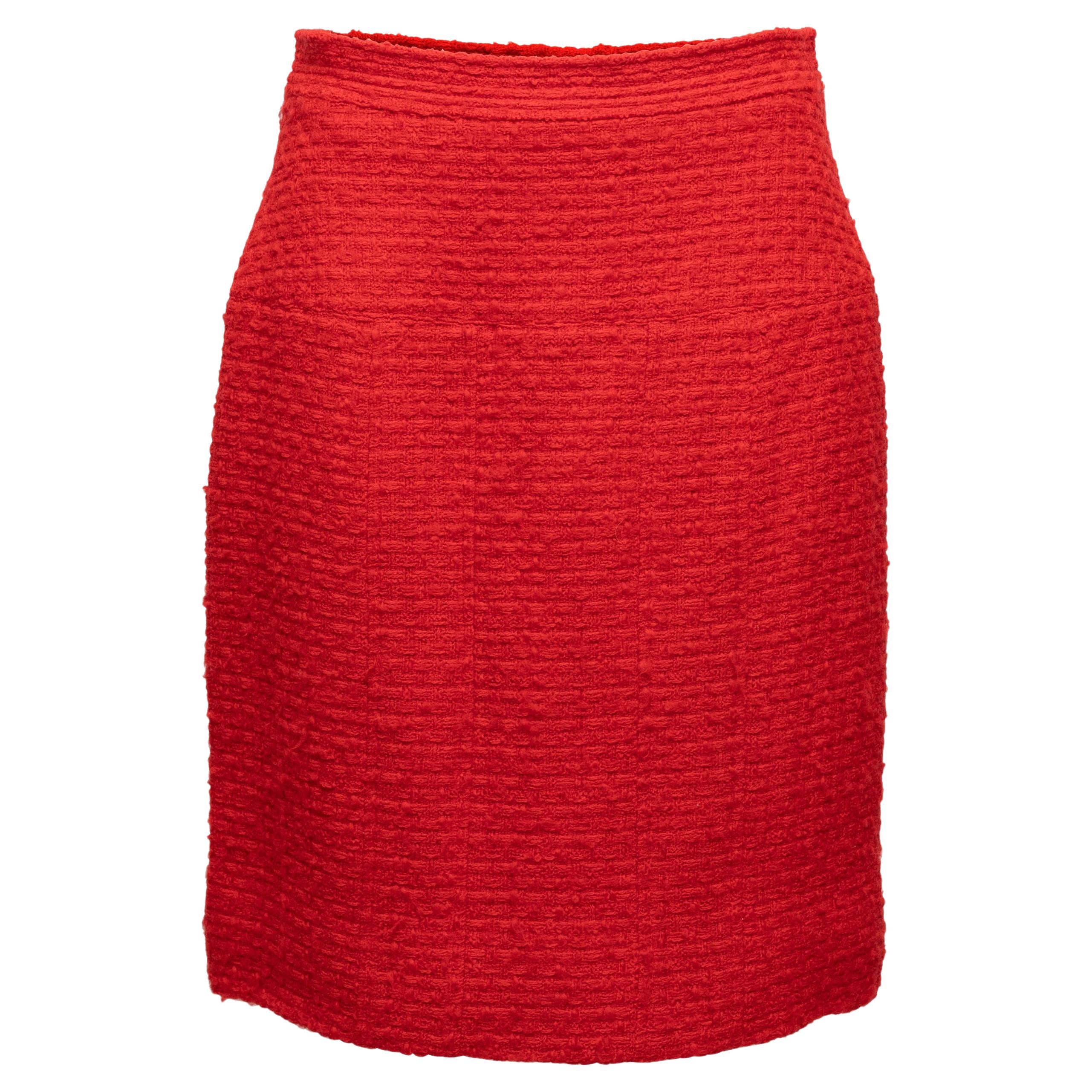 Chanel Red Boutique Tweed Pencil Skirt