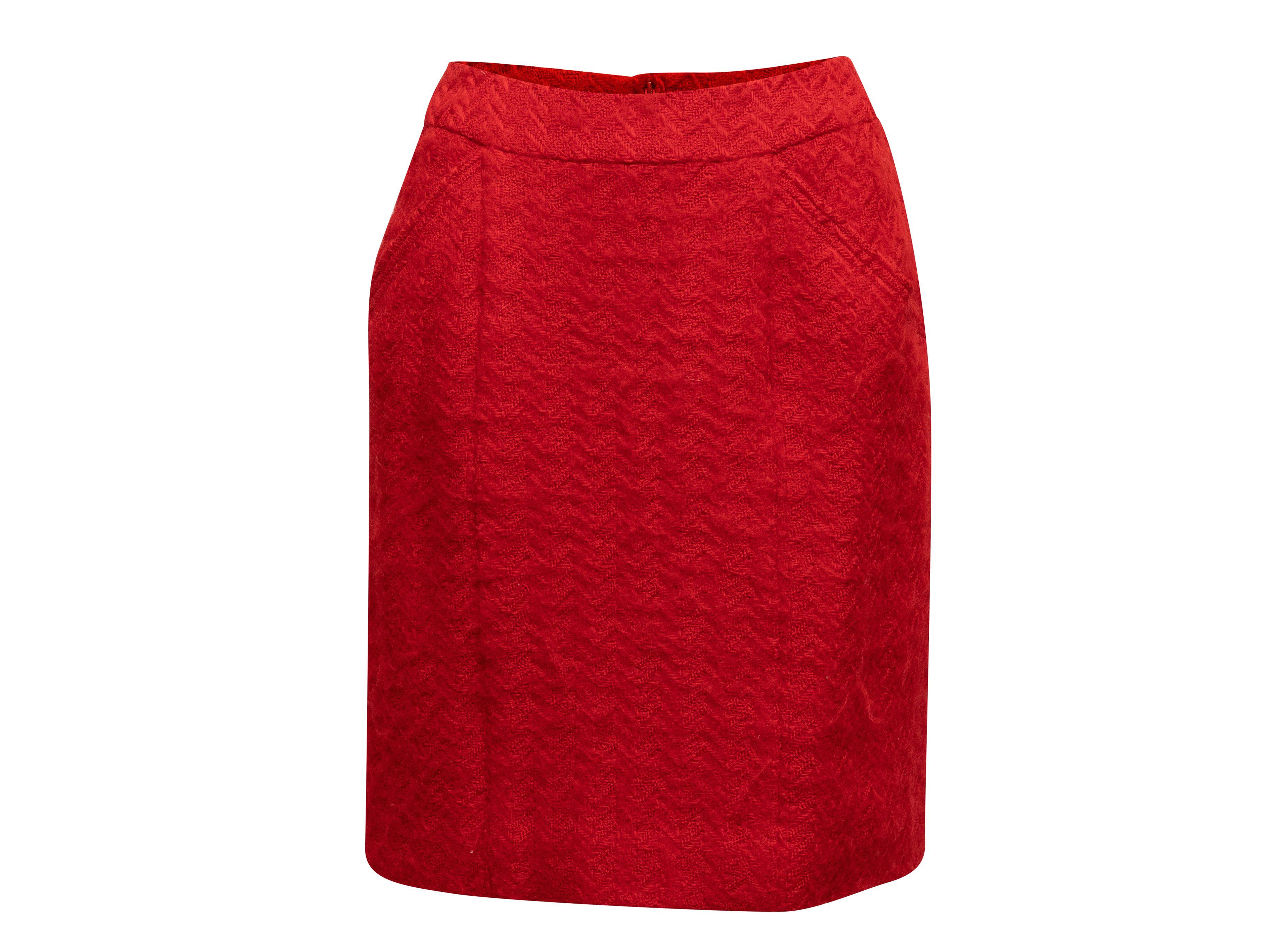 Women's Chanel Red Boutique Wool Herringbone Skirt