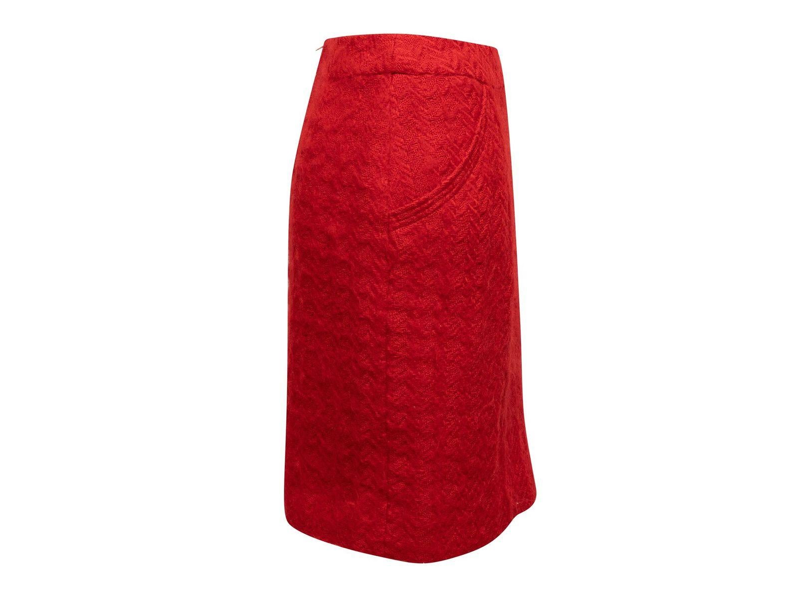 Chanel Red Boutique Wool Herringbone Skirt 1