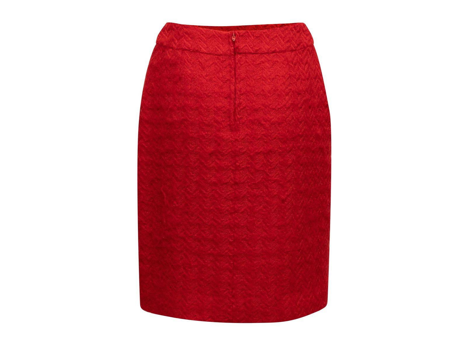 Chanel Red Boutique Wool Herringbone Skirt 2
