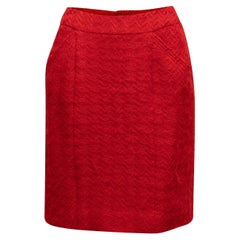 Chanel Red Boutique Wool Herringbone Skirt