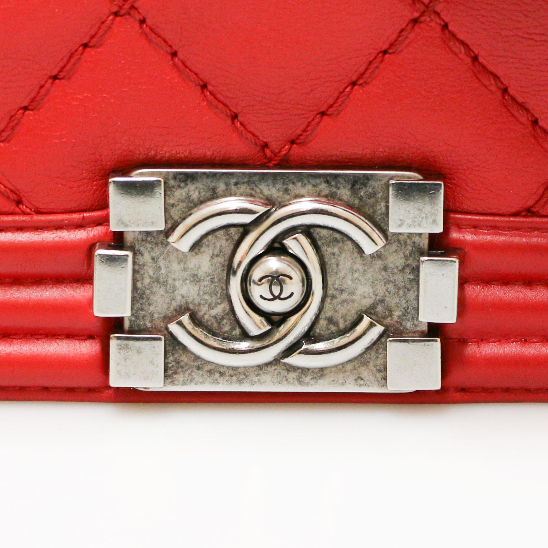 CHANEL Red Boy Bag For Sale 6