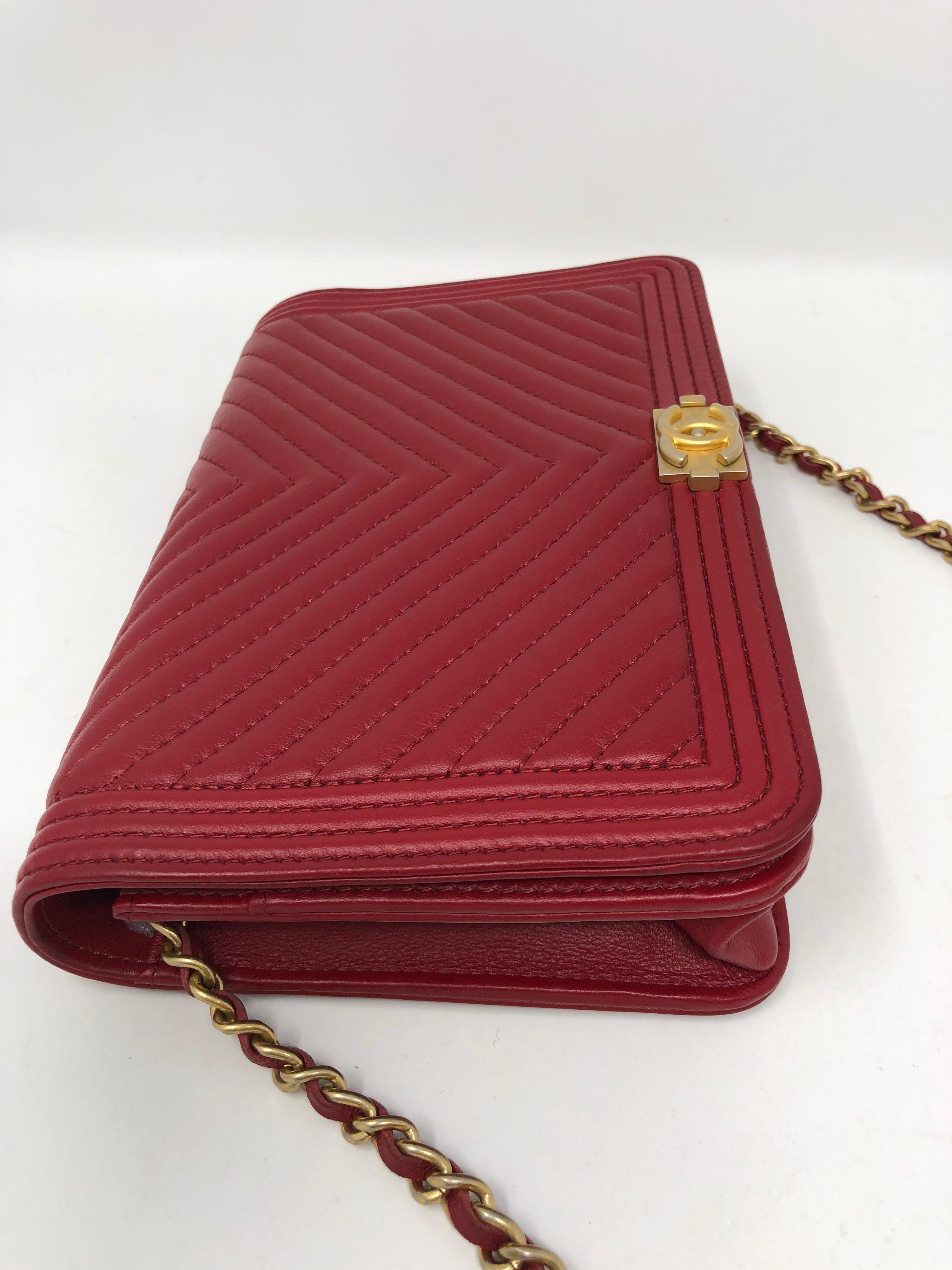 Chanel Red Boy Wallet On A Chain Bag 5