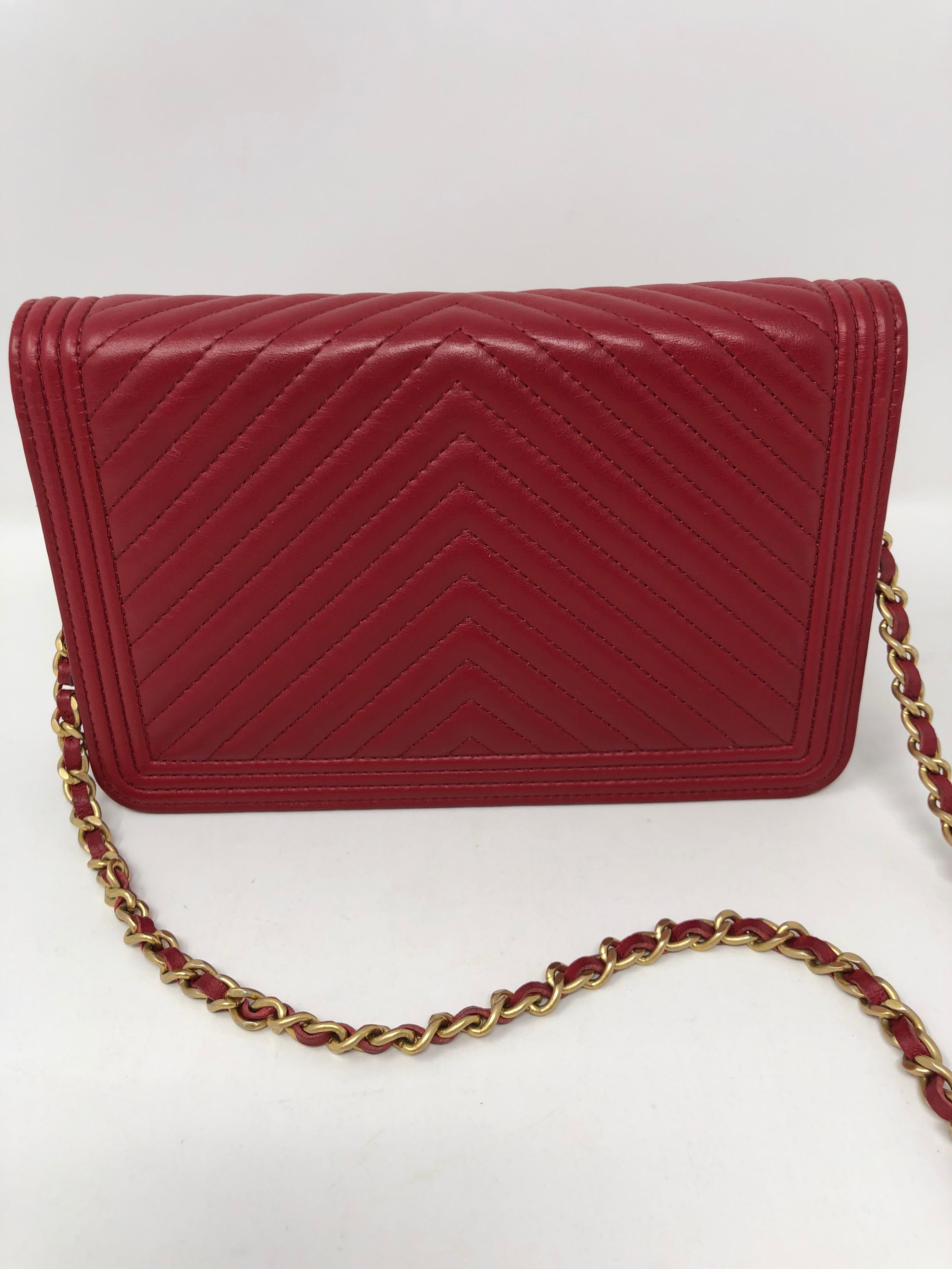 Chanel Red Boy Wallet On A Chain Bag 6
