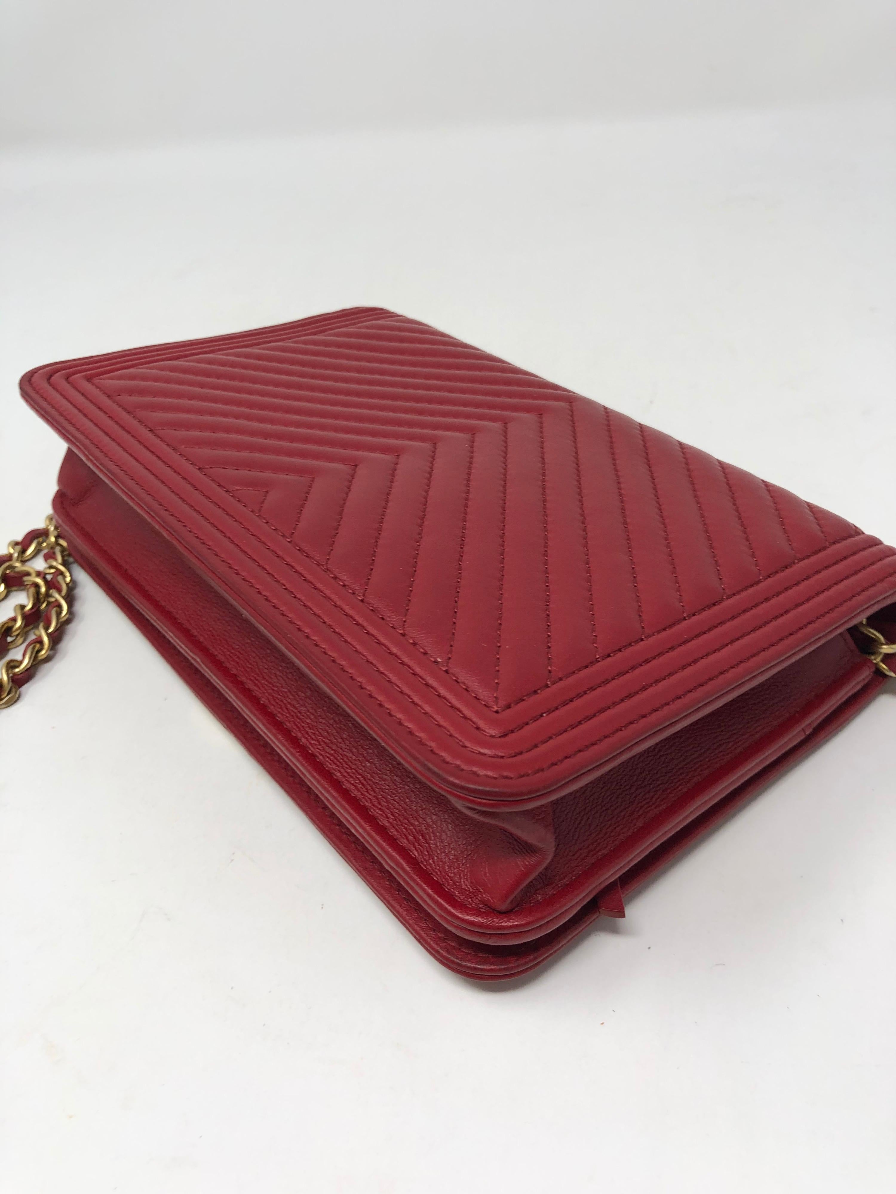 Chanel Red Boy Wallet On A Chain Bag 11
