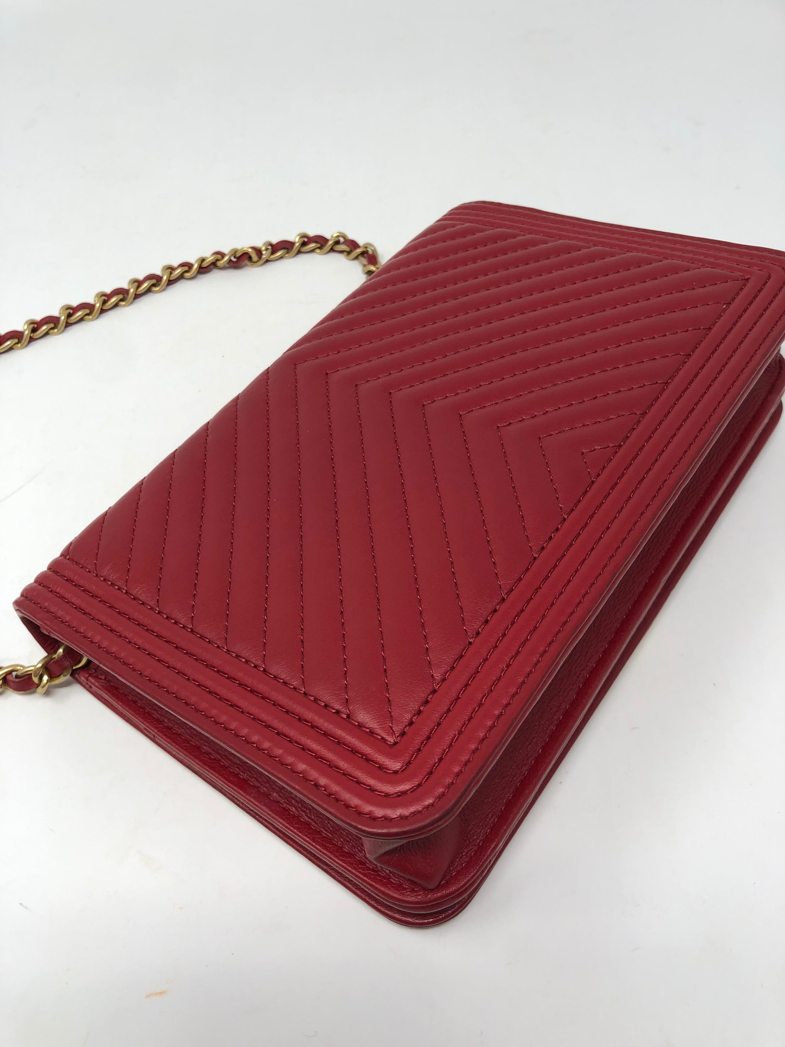Chanel Red Boy Wallet On A Chain Bag 12