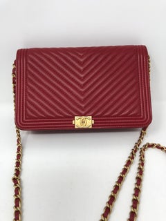 Chanel Red Boy Geldbörse auf einer Kette Tasche