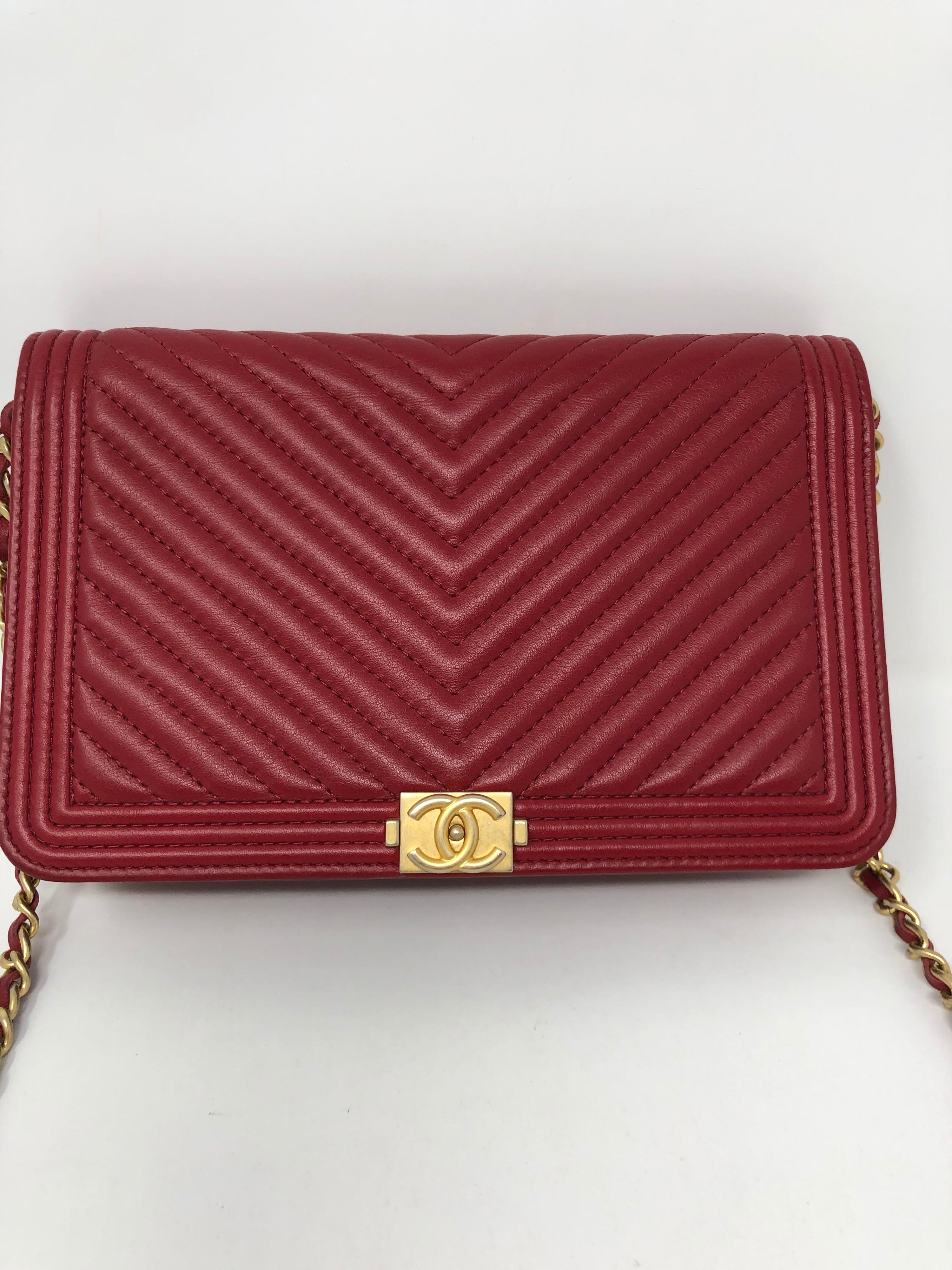 Brown Chanel Red Boy Wallet On A Chain Bag