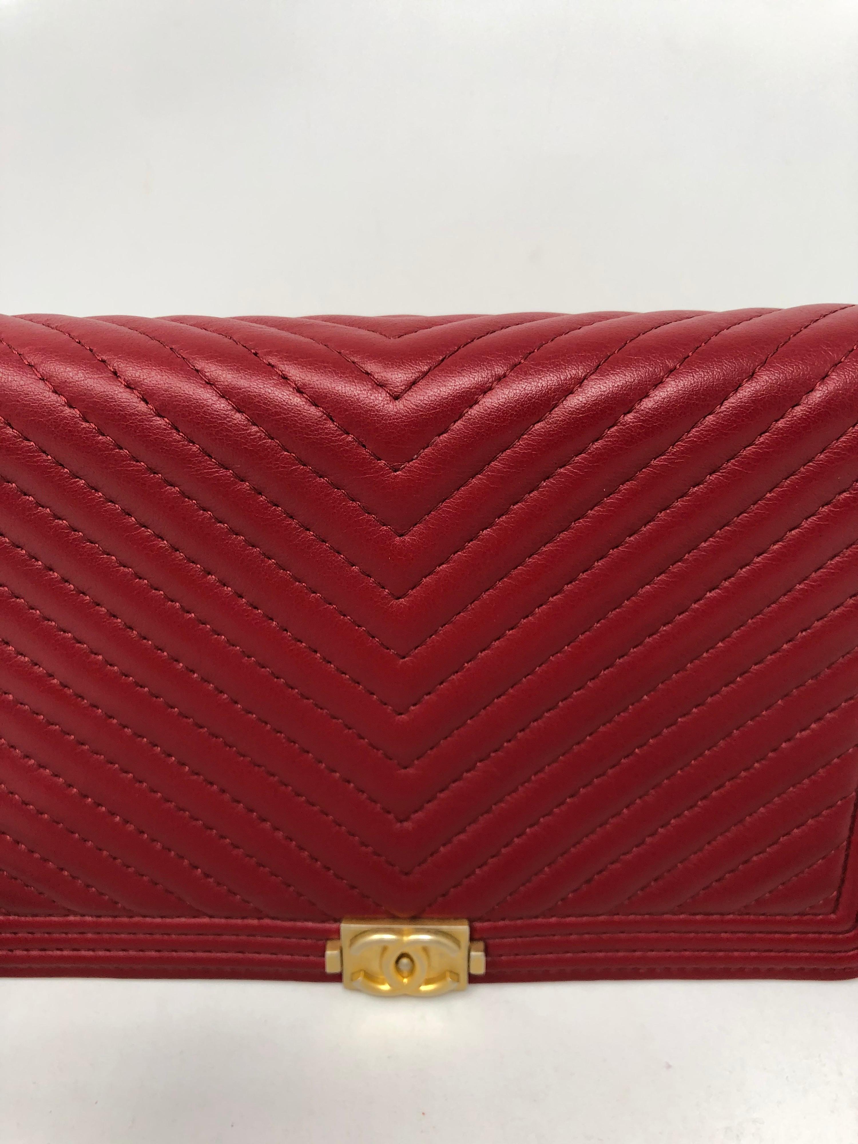 Women's or Men's Chanel Red Boy Wallet On A Chain Bag