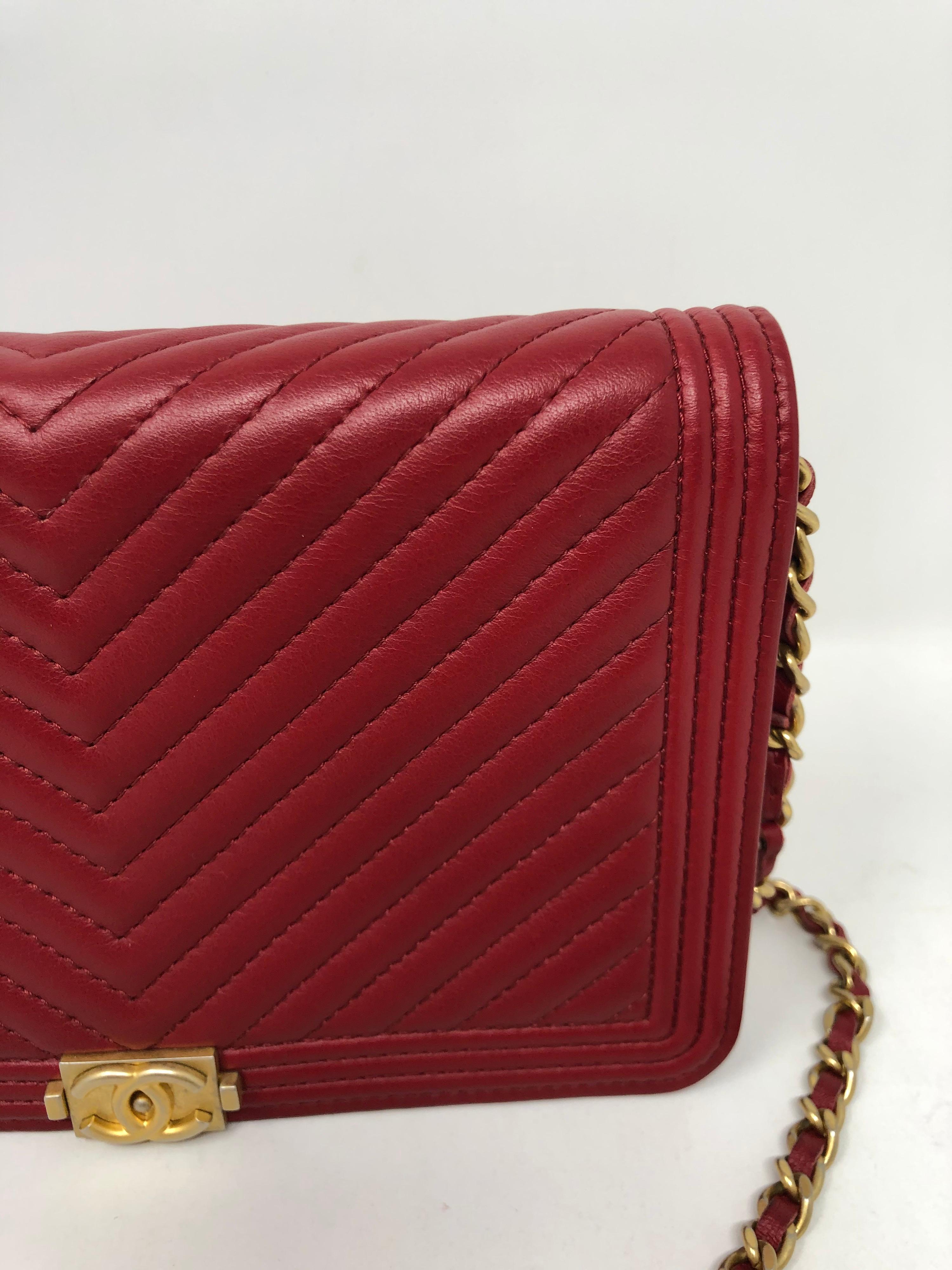 Chanel Red Boy Wallet On A Chain Bag 1