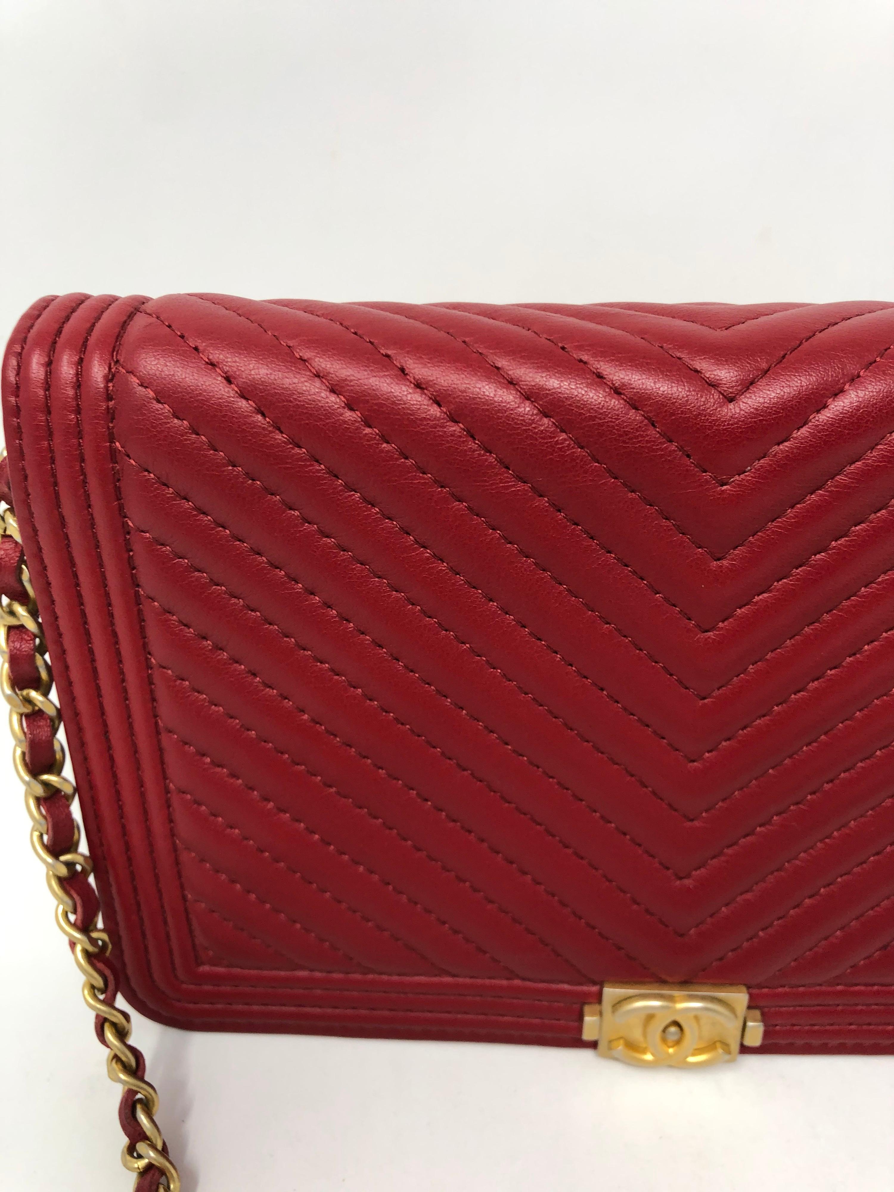 Chanel Red Boy Wallet On A Chain Bag 2