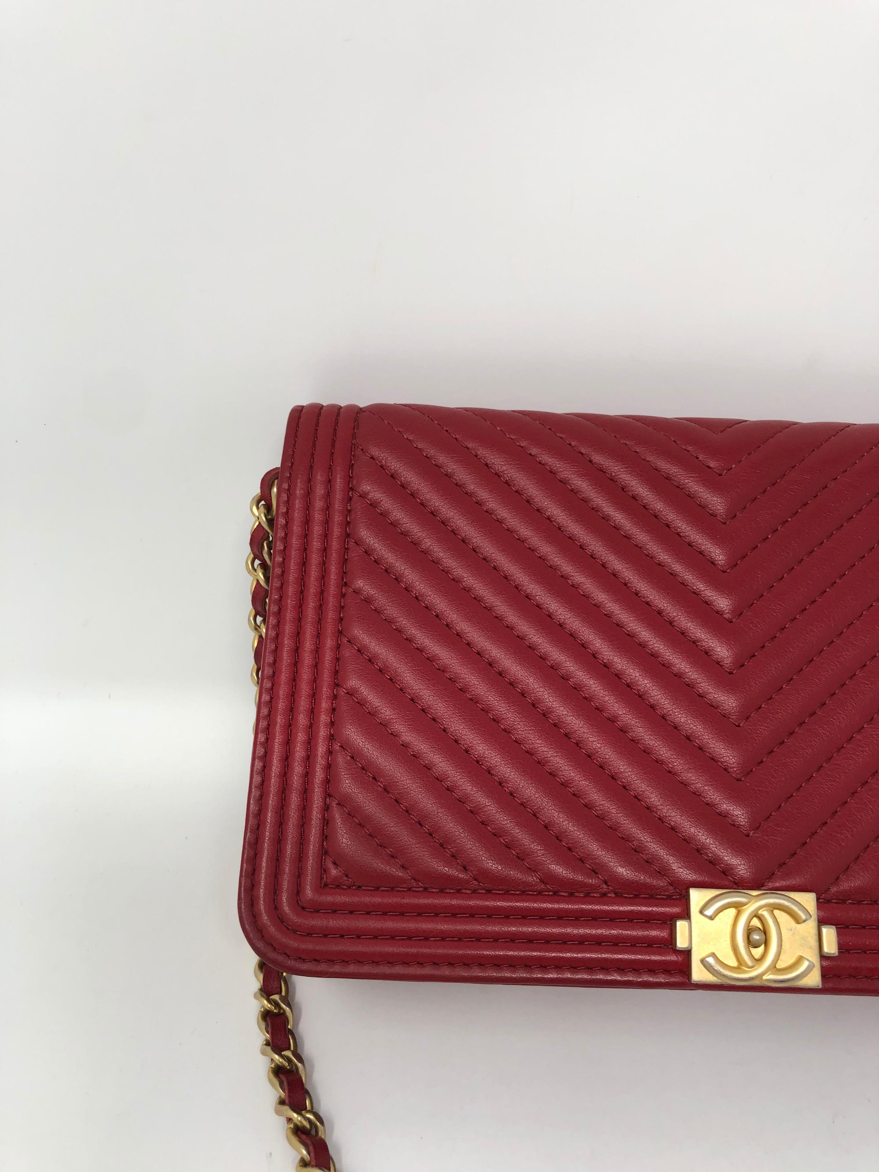Chanel Red Boy Wallet On A Chain Bag 3