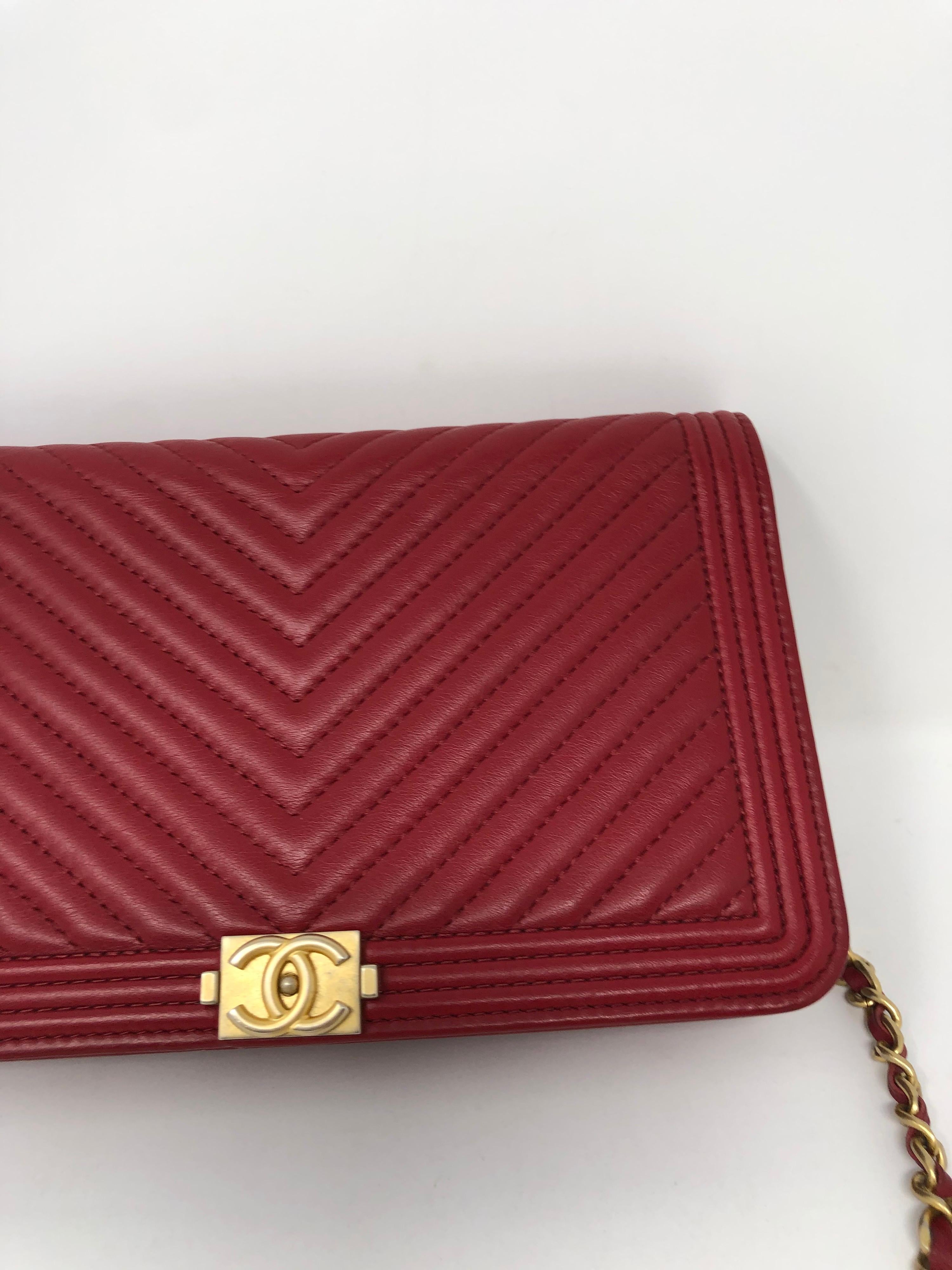 Chanel Red Boy Wallet On A Chain Bag 4