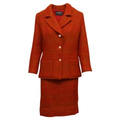 Chanel Rot & Braun Strukturierter Rock Anzug