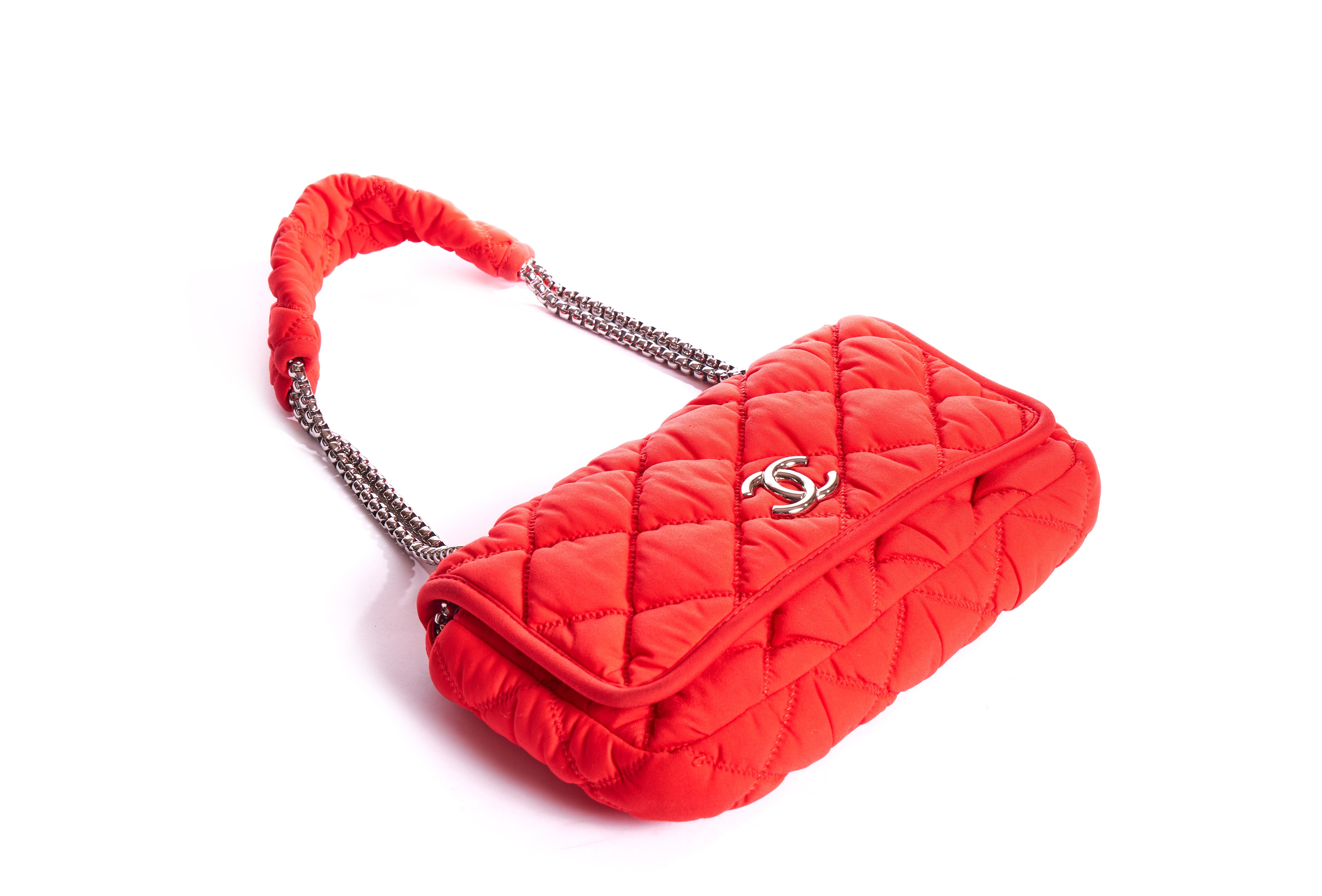 Chanel Red Bubble Nylon Single Flap In Good Condition In West Hollywood, CA