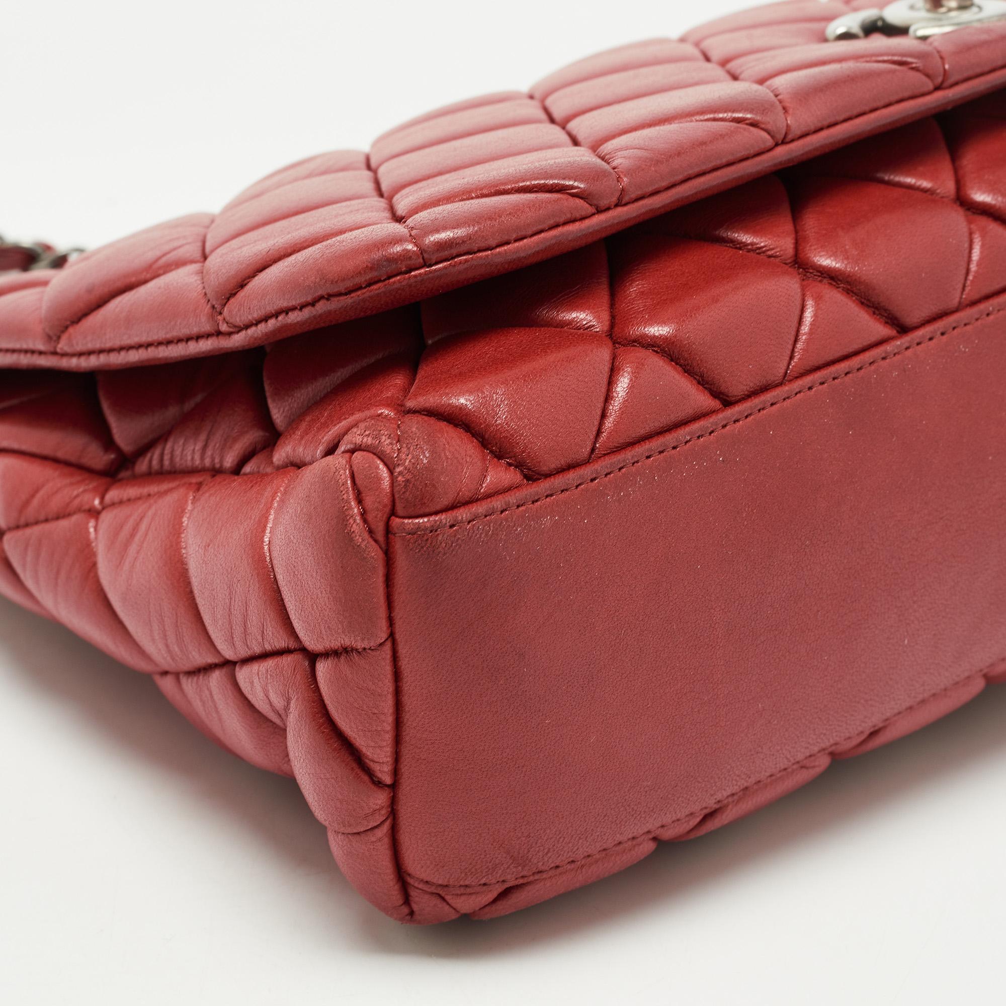 Chanel Red Bubble Quilted Leather Flap Shoulder Bag 6