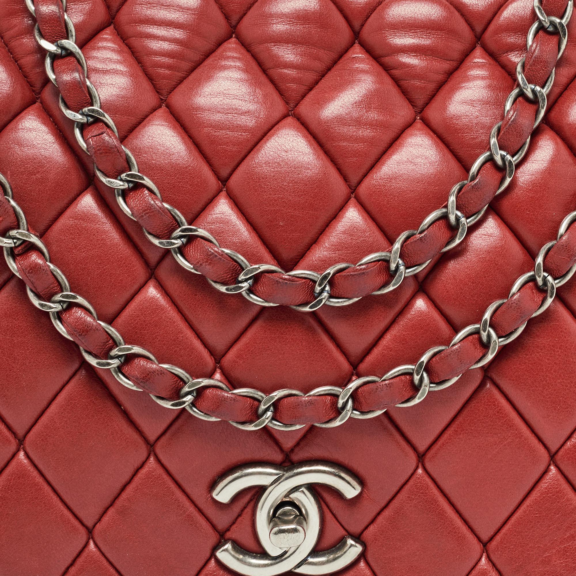 Chanel Red Bubble Quilted Leather Flap Shoulder Bag 8