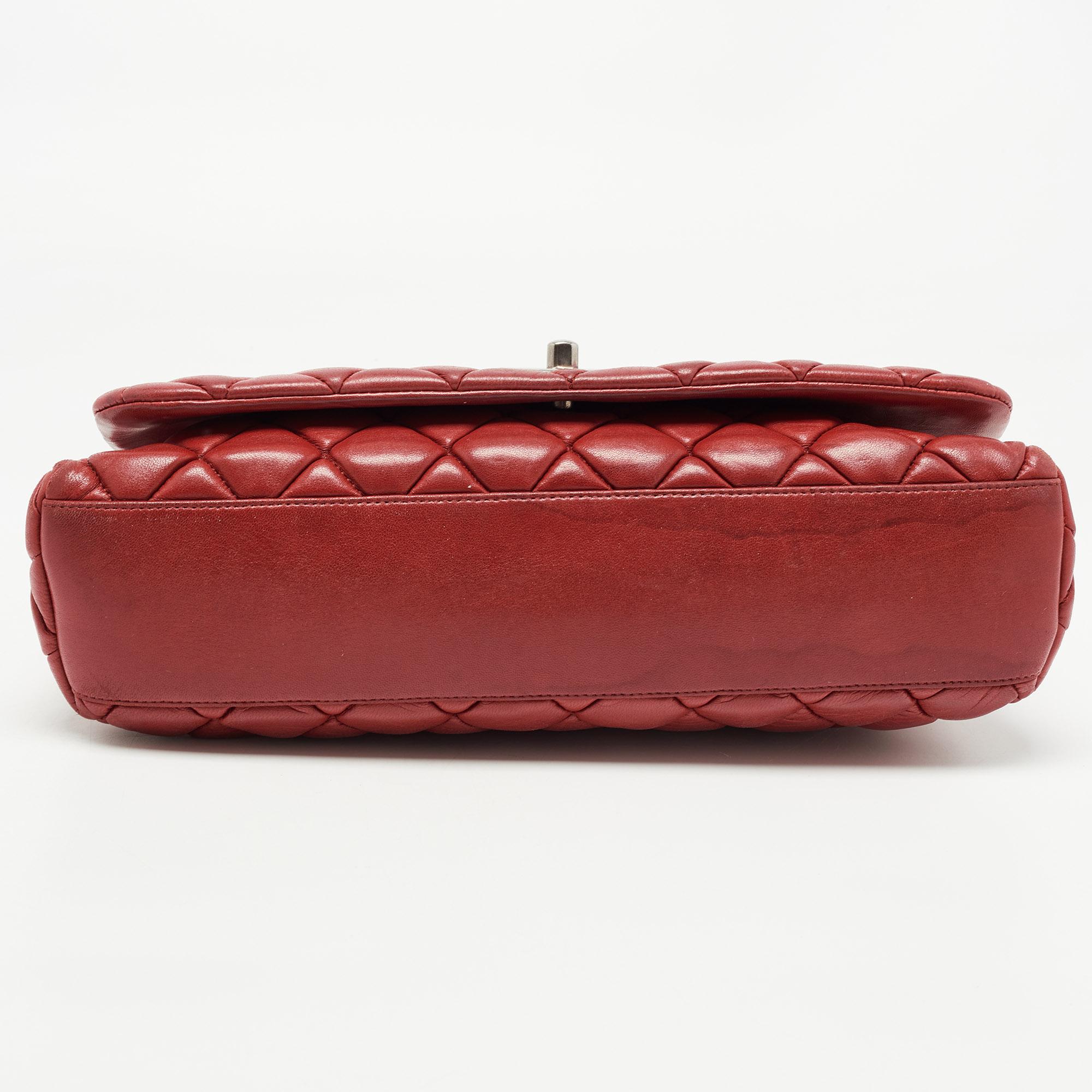 Women's Chanel Red Bubble Quilted Leather Flap Shoulder Bag