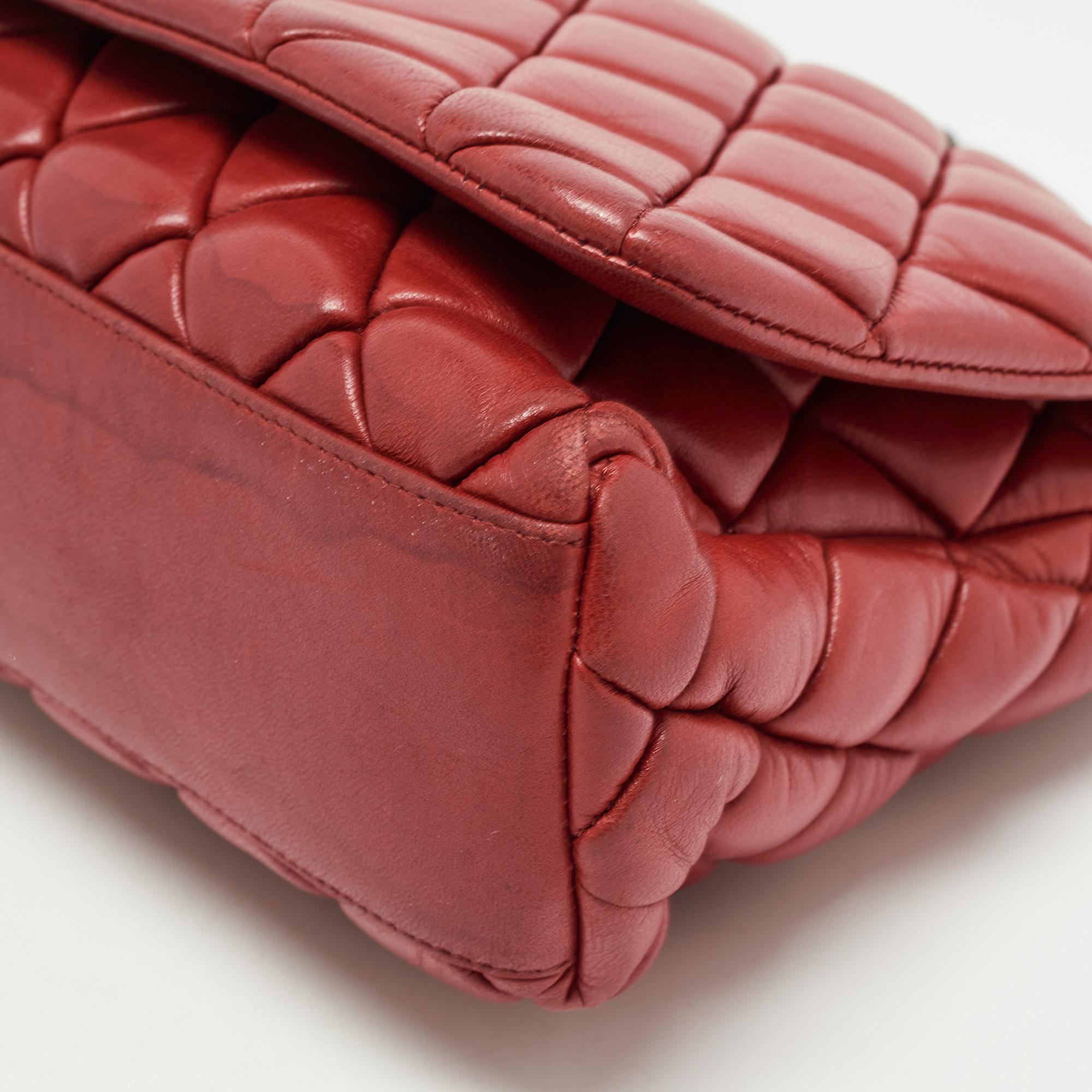 Chanel Red Bubble Quilted Leather Flap Shoulder Bag 4