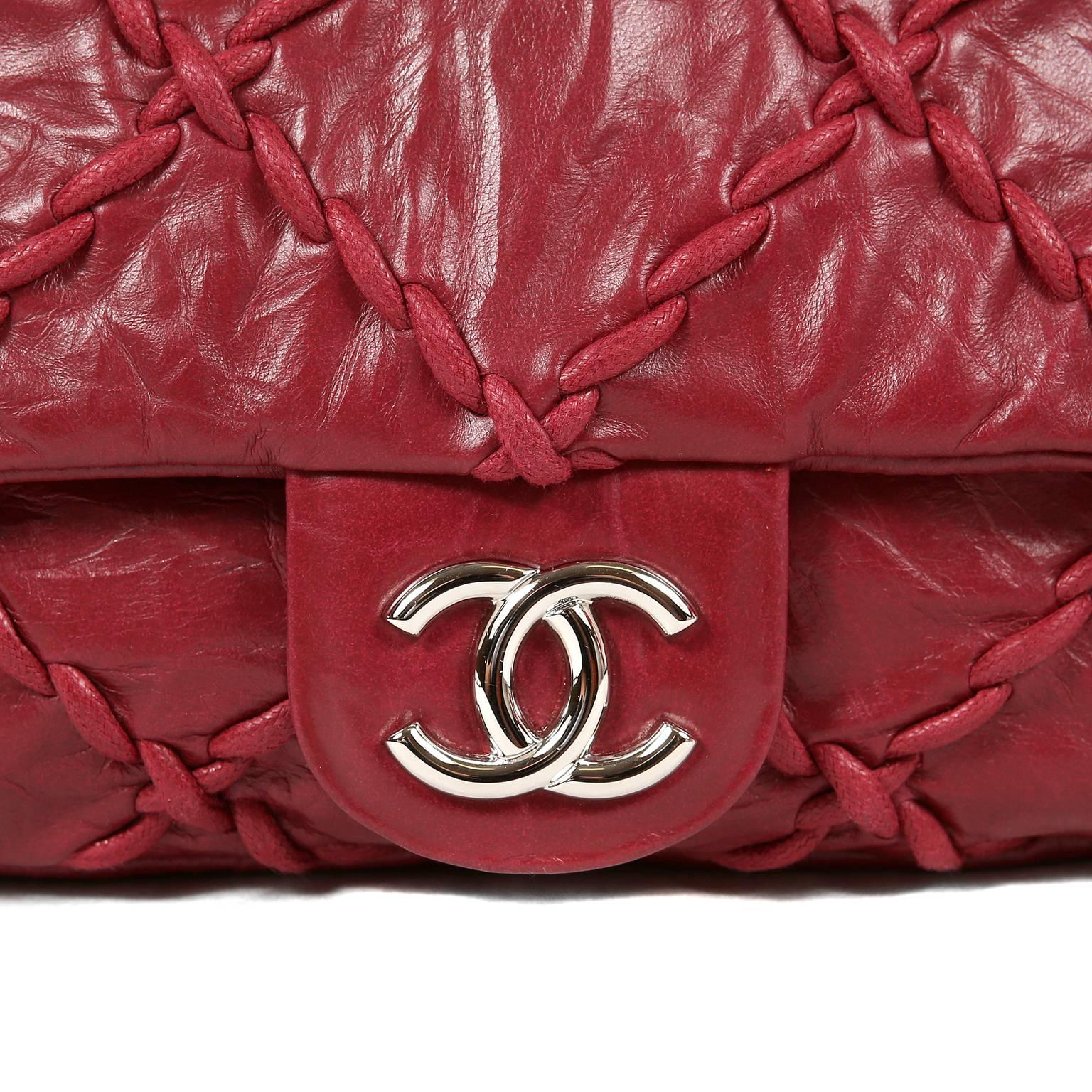 Chanel Red Calfskin Ultra Stitch Flap Bag- Large In Excellent Condition In Palm Beach, FL