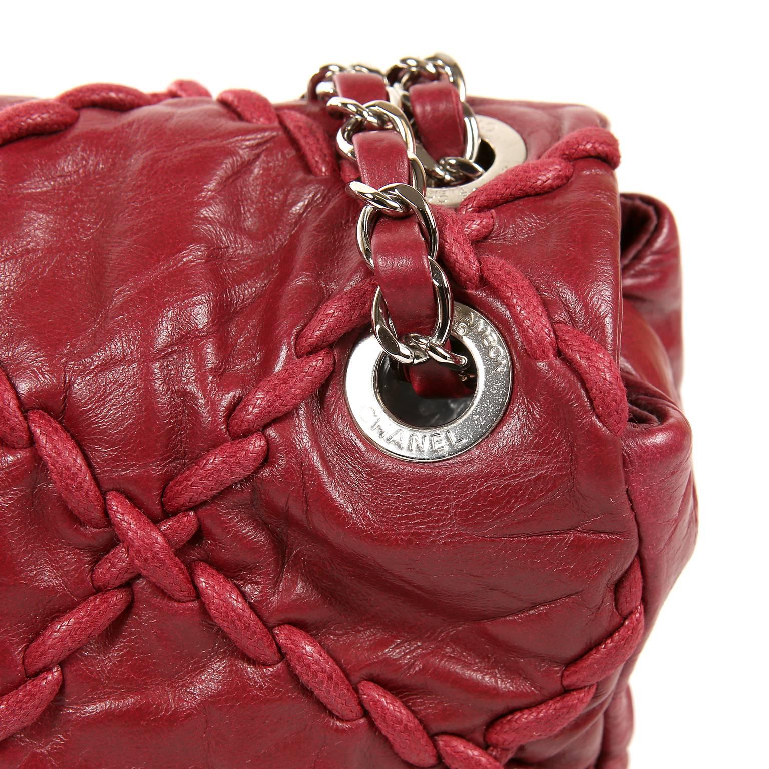 Women's Chanel Red Calfskin Ultra Stitch Flap Bag- Large