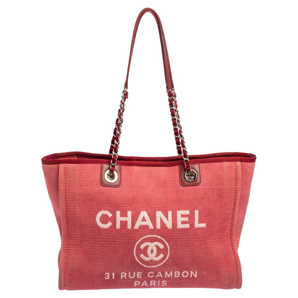 Chanel Red Canvas Medium Deauville Tote at 1stDibs