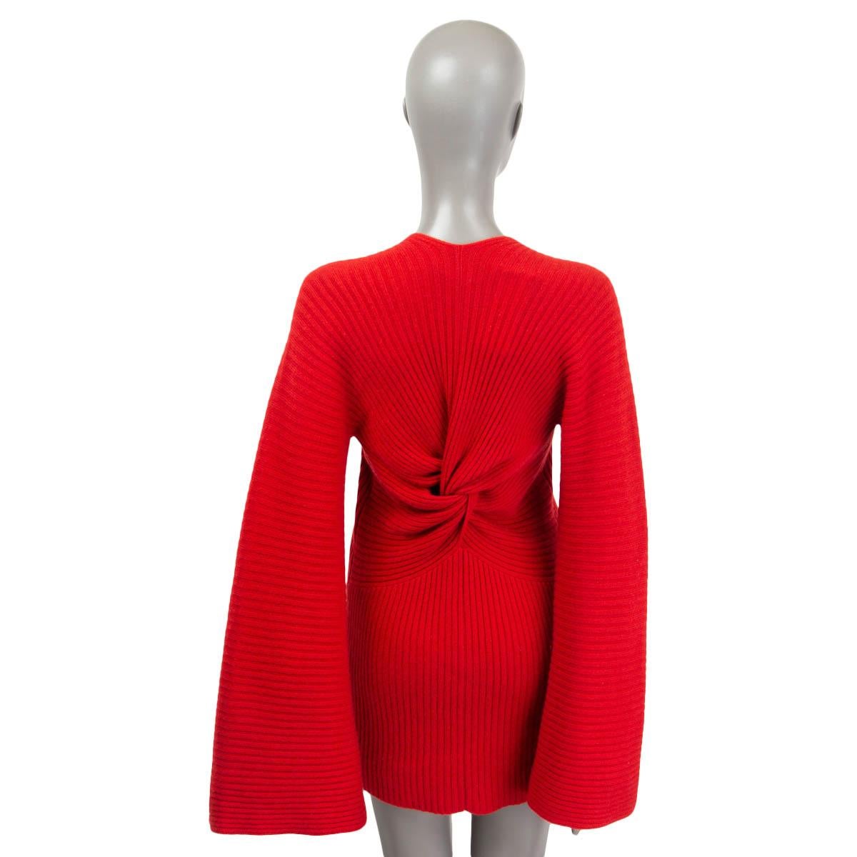 CHANEL red cashmere 2010 BELL SLEEVE RIB KNIT MINI Dress 36 XS 1