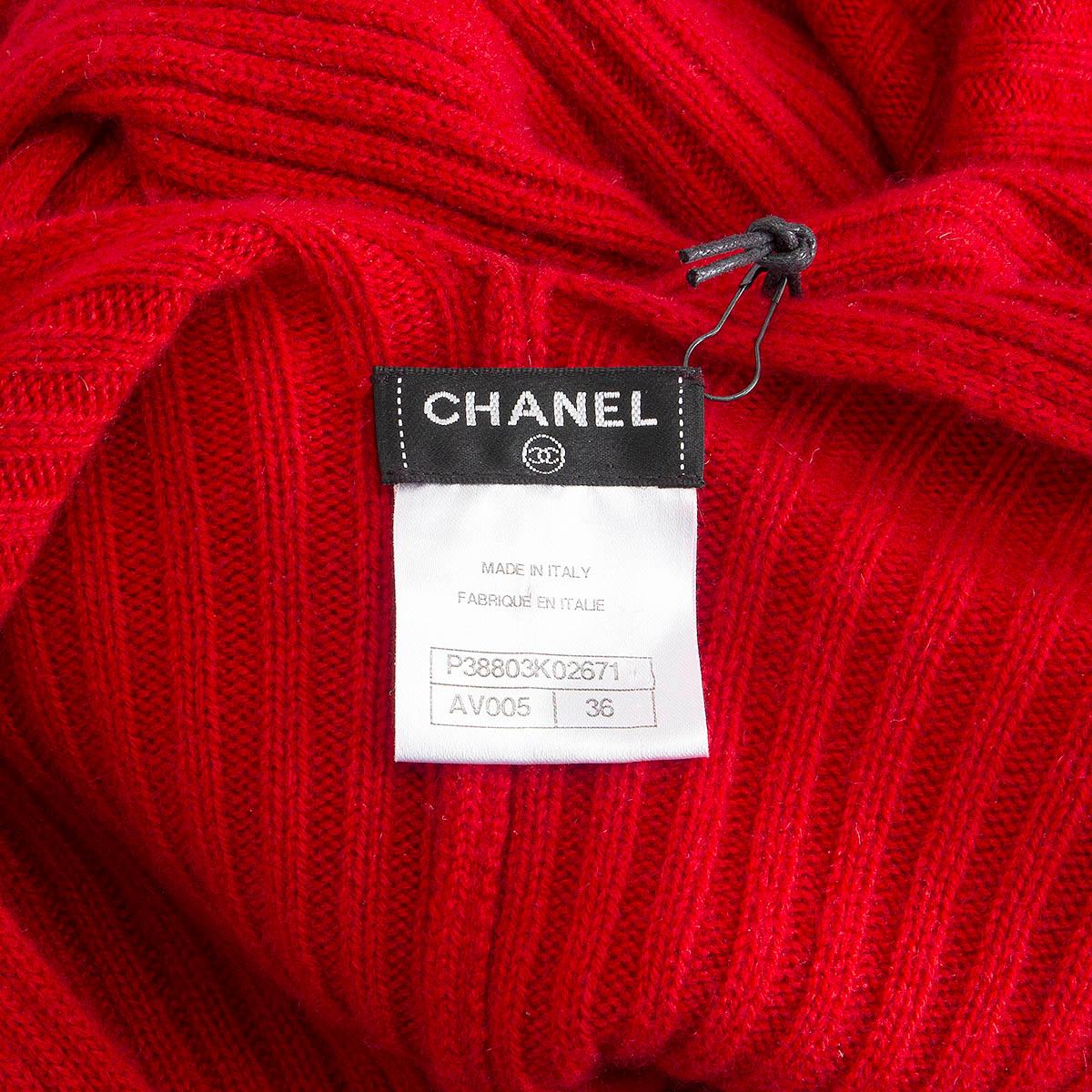 CHANEL red cashmere 2010 BELL SLEEVE RIB KNIT MINI Dress 36 XS 2