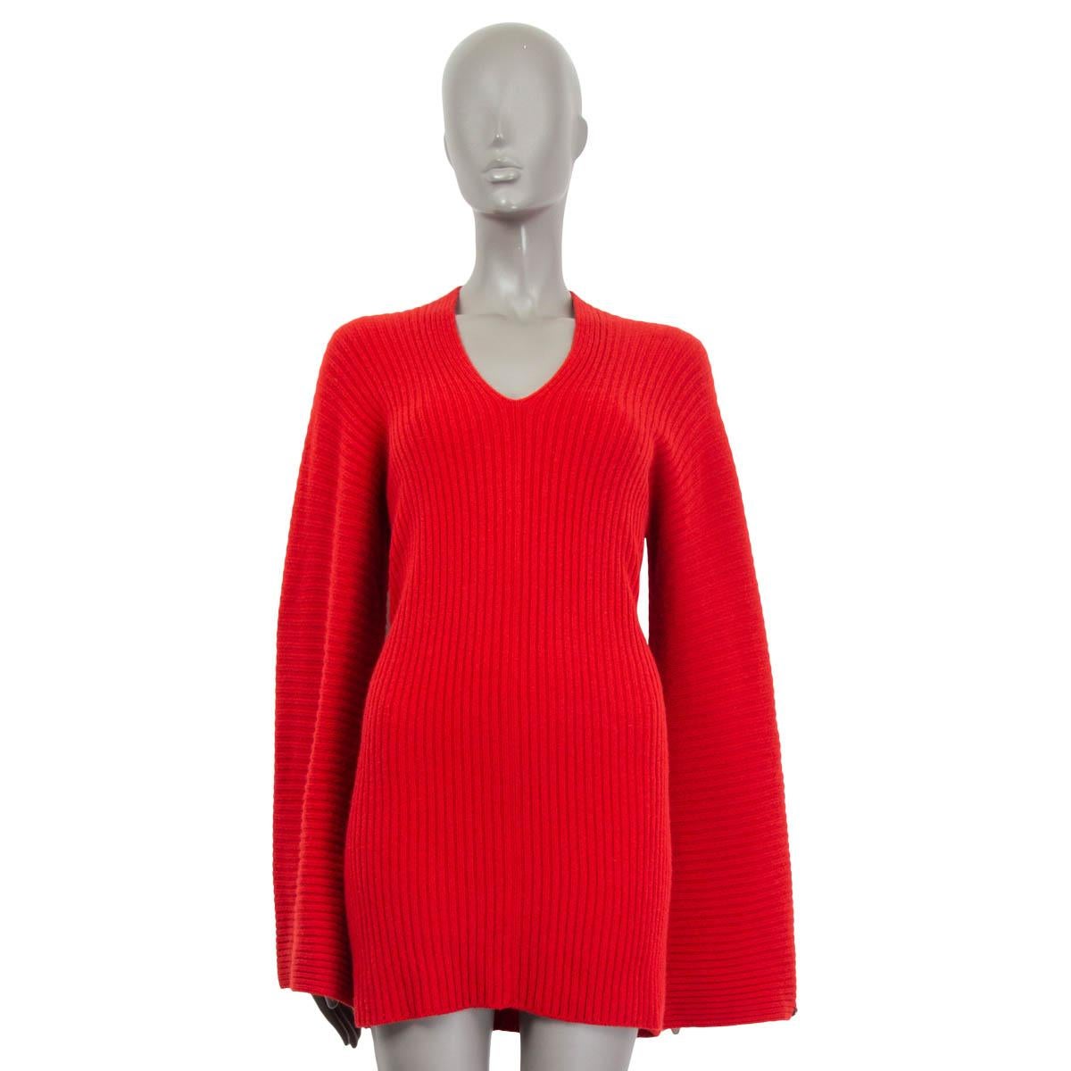 CHANEL red cashmere 2010 BELL SLEEVE RIB KNIT MINI Dress 36 XS