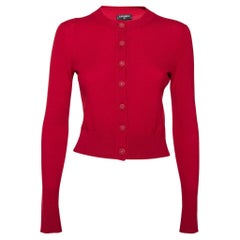 Chanel Red Cashmere Button Front Long Sleeve Cardigan S
