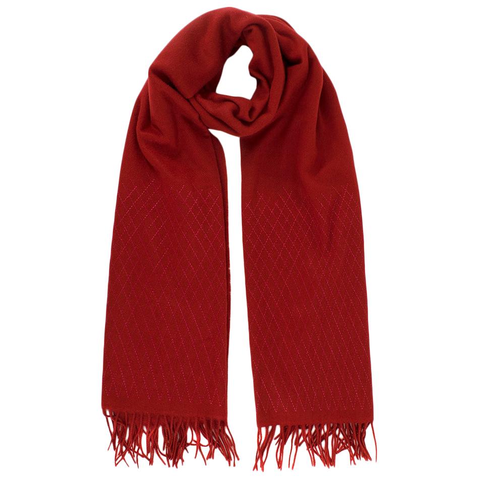 Chanel Red Cashmere Diamond Stitch Detail Scarf